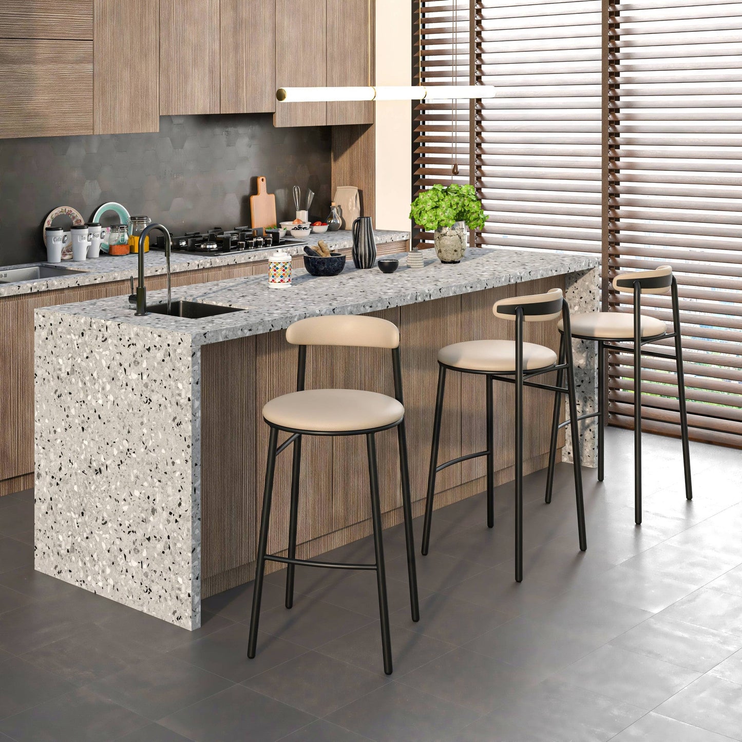 Lume Series Modern Bar Stool Upholstered in Leather Set 2