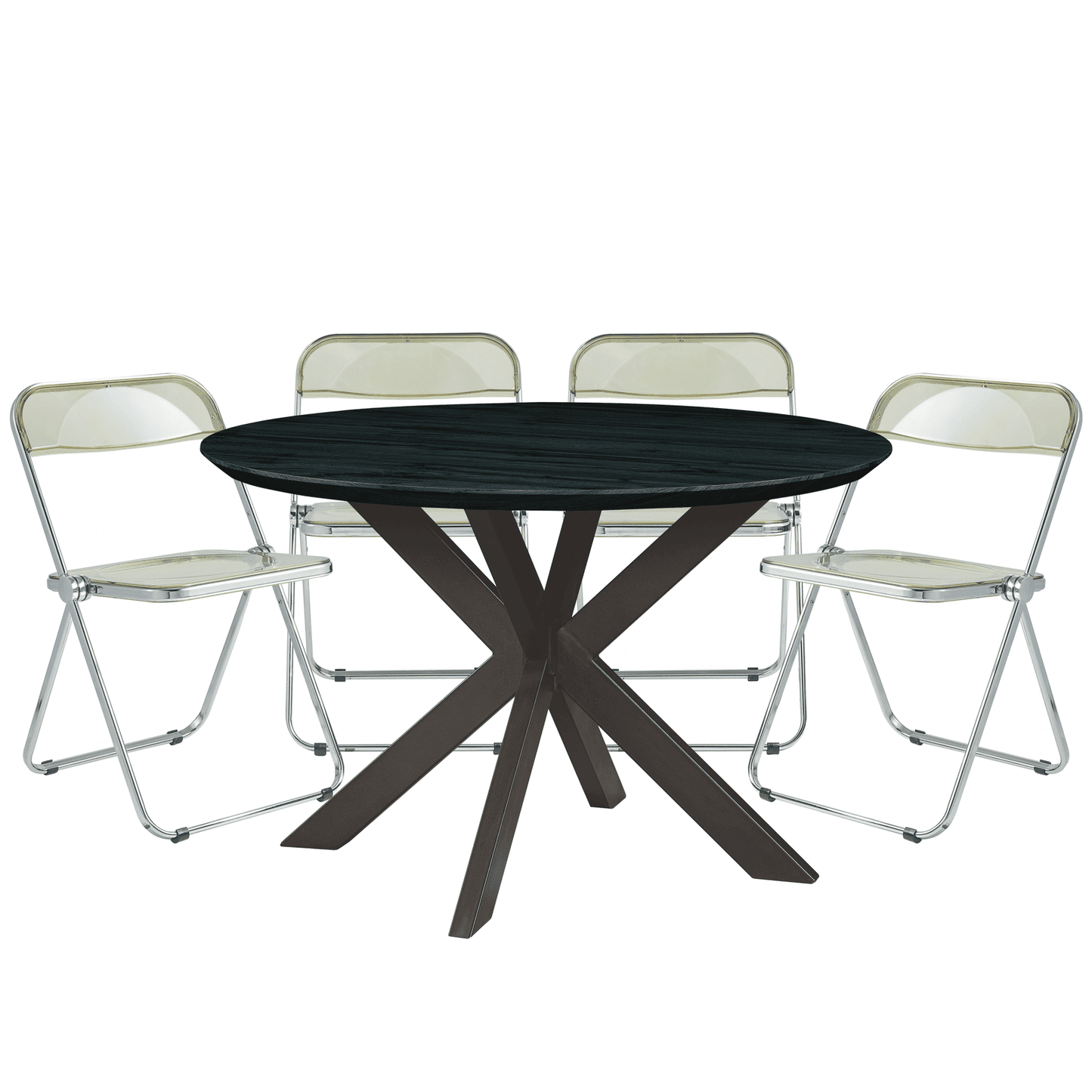 Lawrence 5-Piece Dining Set with Folding Acrylic Chairs & Round Geometric Table