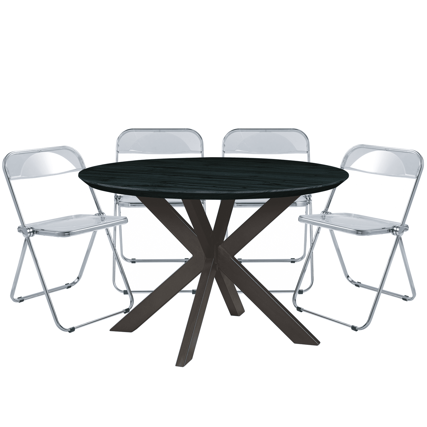 Lawrence 5-Piece Dining Set with Folding Acrylic Chairs & Round Geometric Table