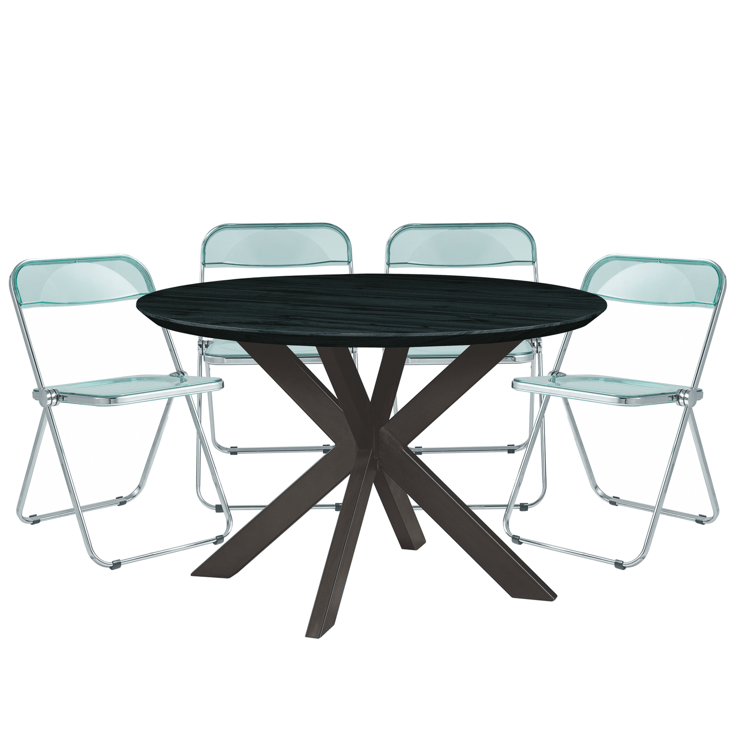 Lawrence 5-Piece Dining Set with Folding Acrylic Chairs & Round Geometric Table