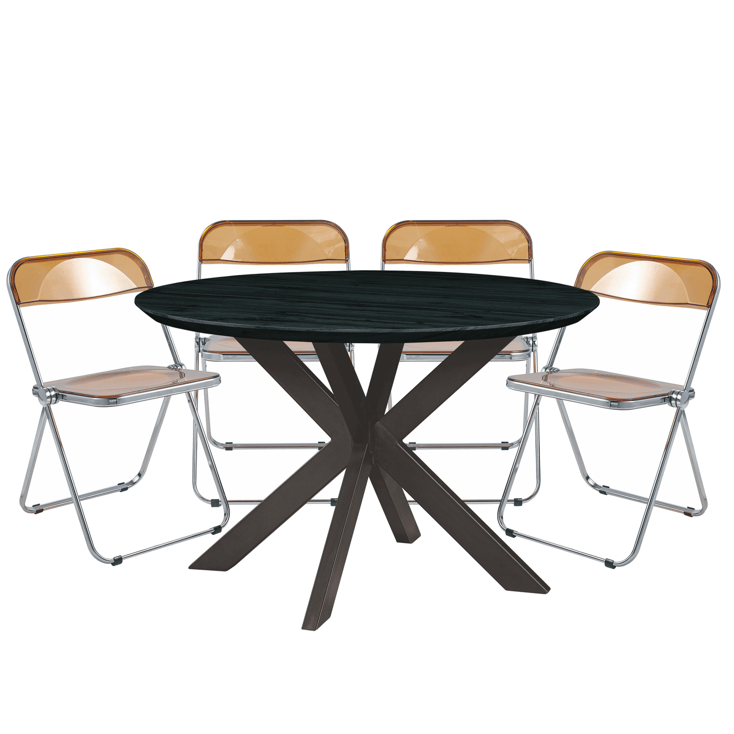 Lawrence 5-Piece Dining Set with Folding Acrylic Chairs & Round Geometric Table