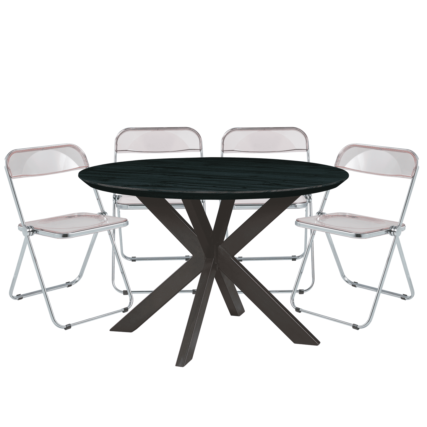 Lawrence 5-Piece Dining Set with Folding Acrylic Chairs & Round Geometric Table