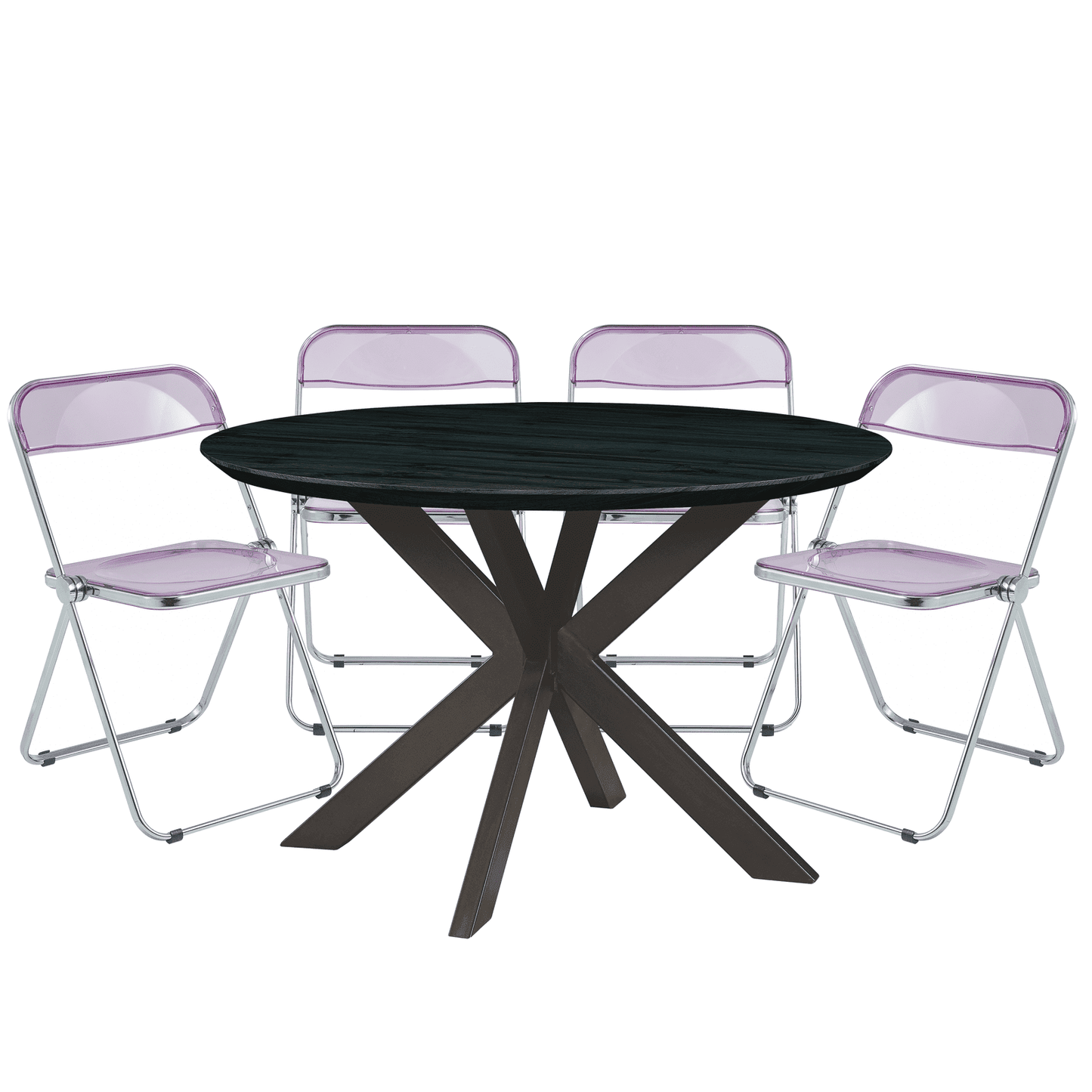 Lawrence 5-Piece Dining Set with Folding Acrylic Chairs & Round Geometric Table