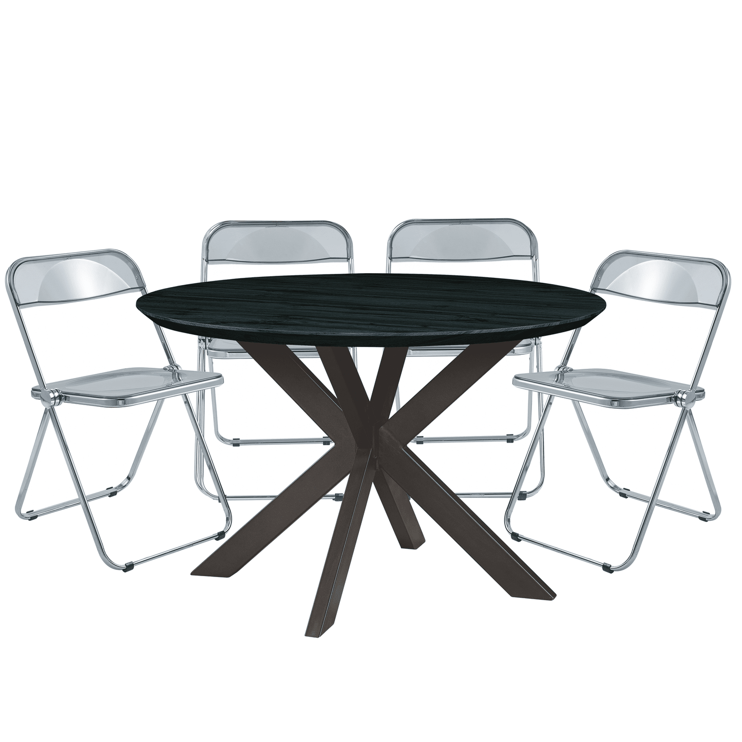 Lawrence 5-Piece Dining Set with Folding Acrylic Chairs & Round Geometric Table
