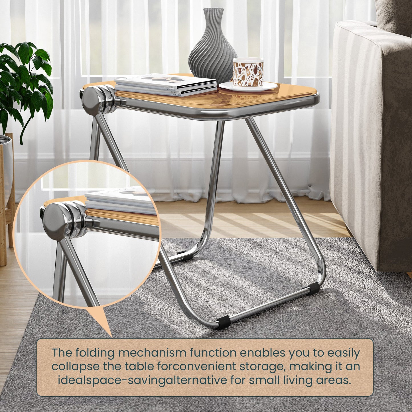 Lawrence Square Folding Side Table with Plastic Tabletop in Chrome Aluminum Frame