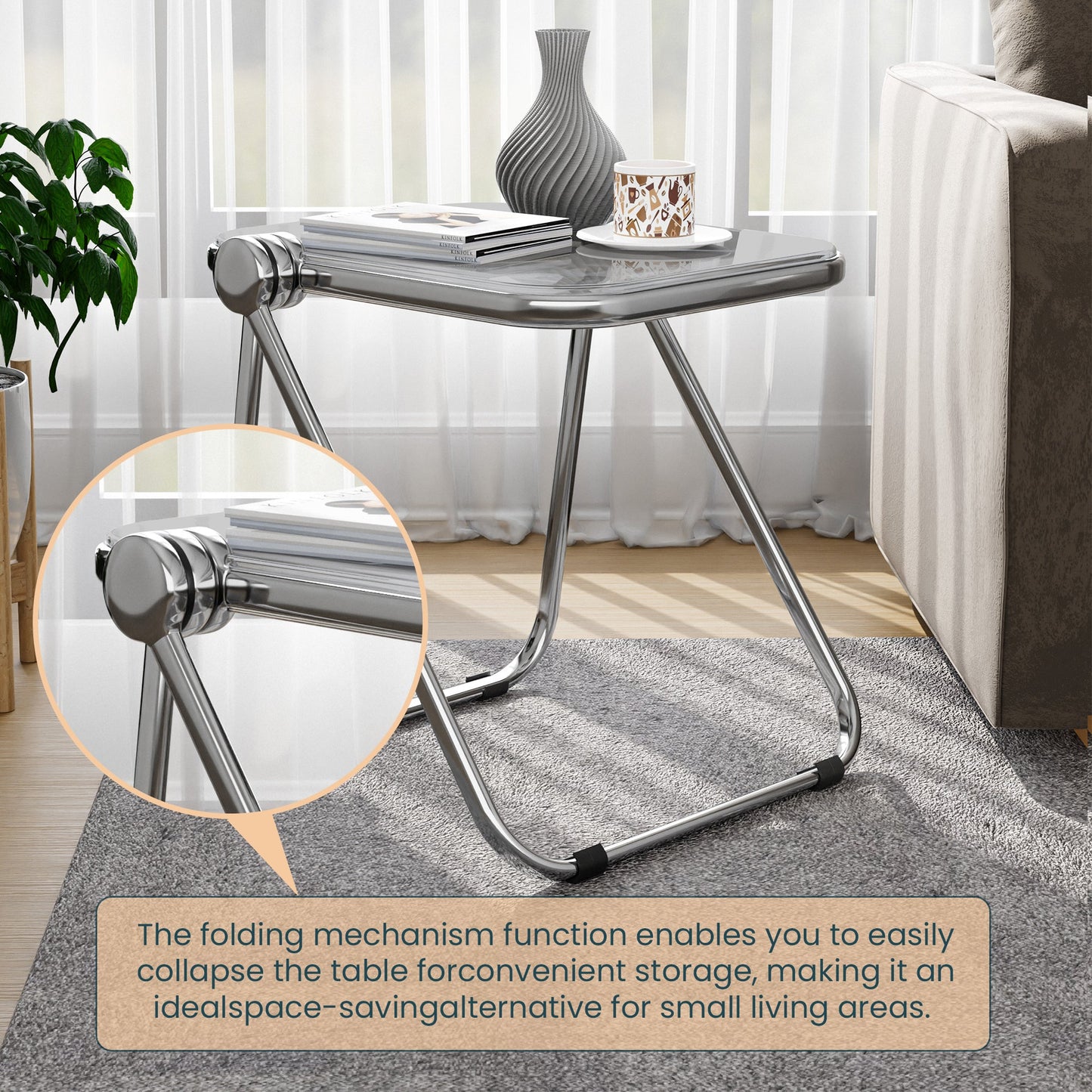 Lawrence Square Folding Side Table with Plastic Tabletop in Chrome Aluminum Frame