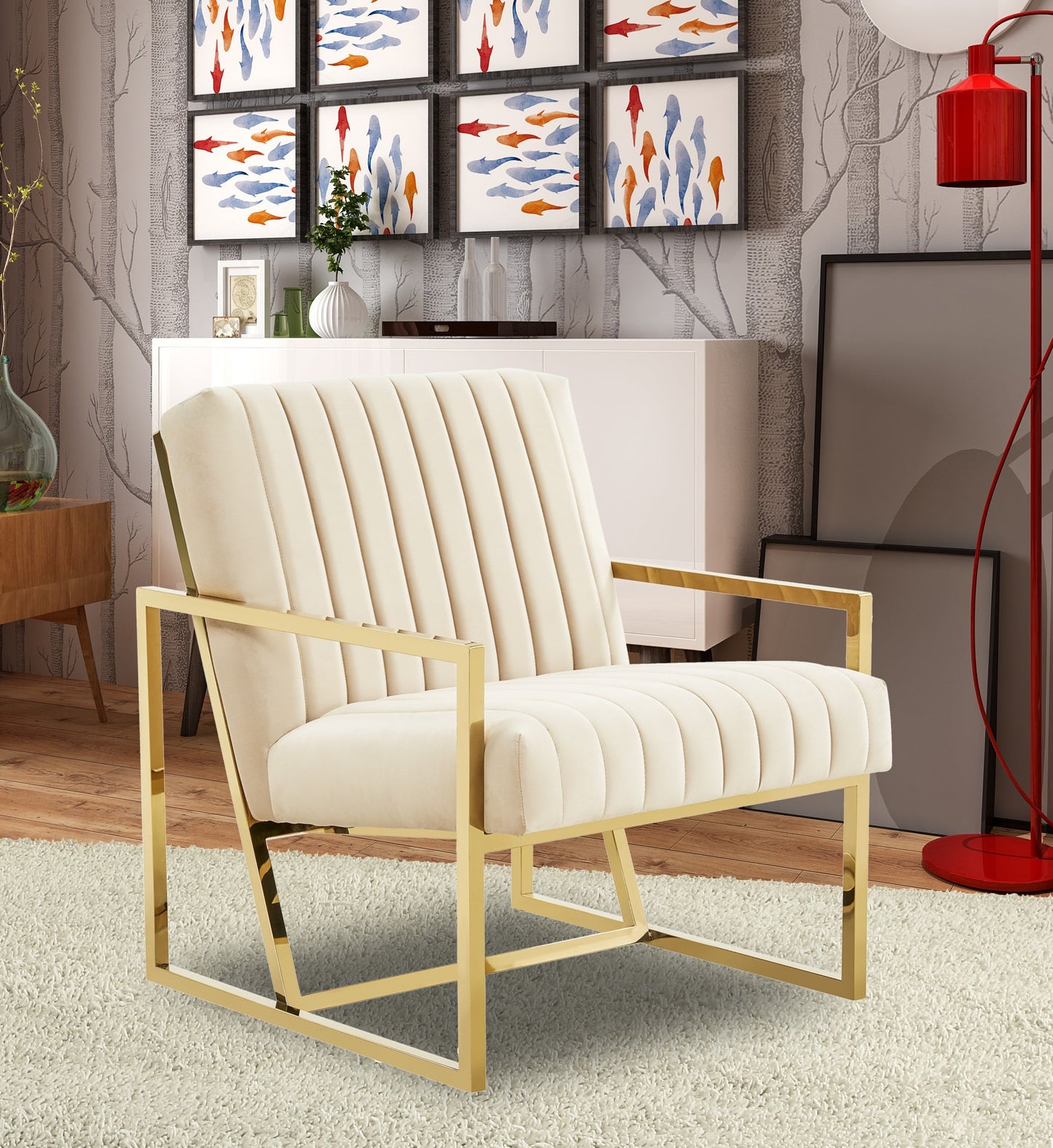 Montgomery Velvet Pinstripe Design Accent Armchair With Gold Frame