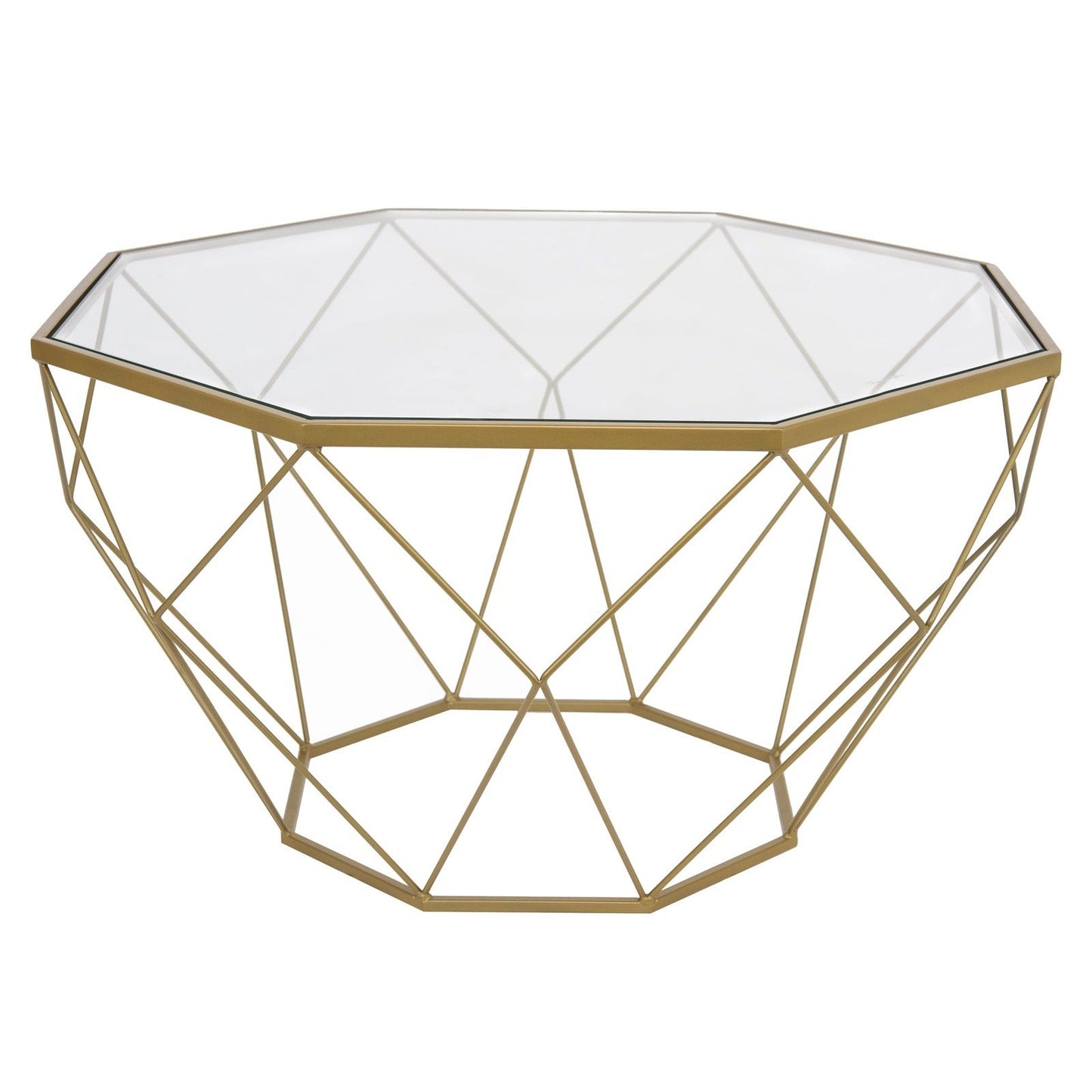 Malibu Modern Octagon Glass Top Coffee Table With Gold Metal Base