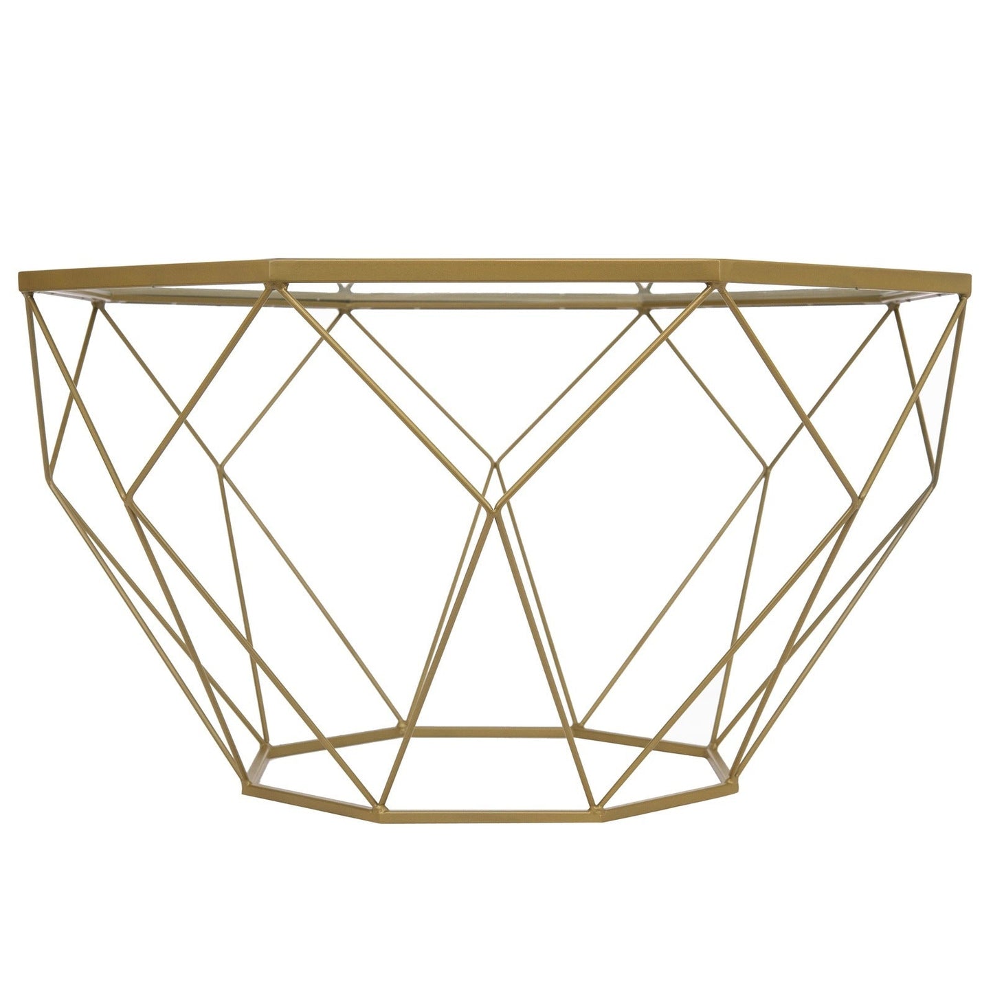 Malibu Modern Octagon Glass Top Coffee Table With Gold Metal Base