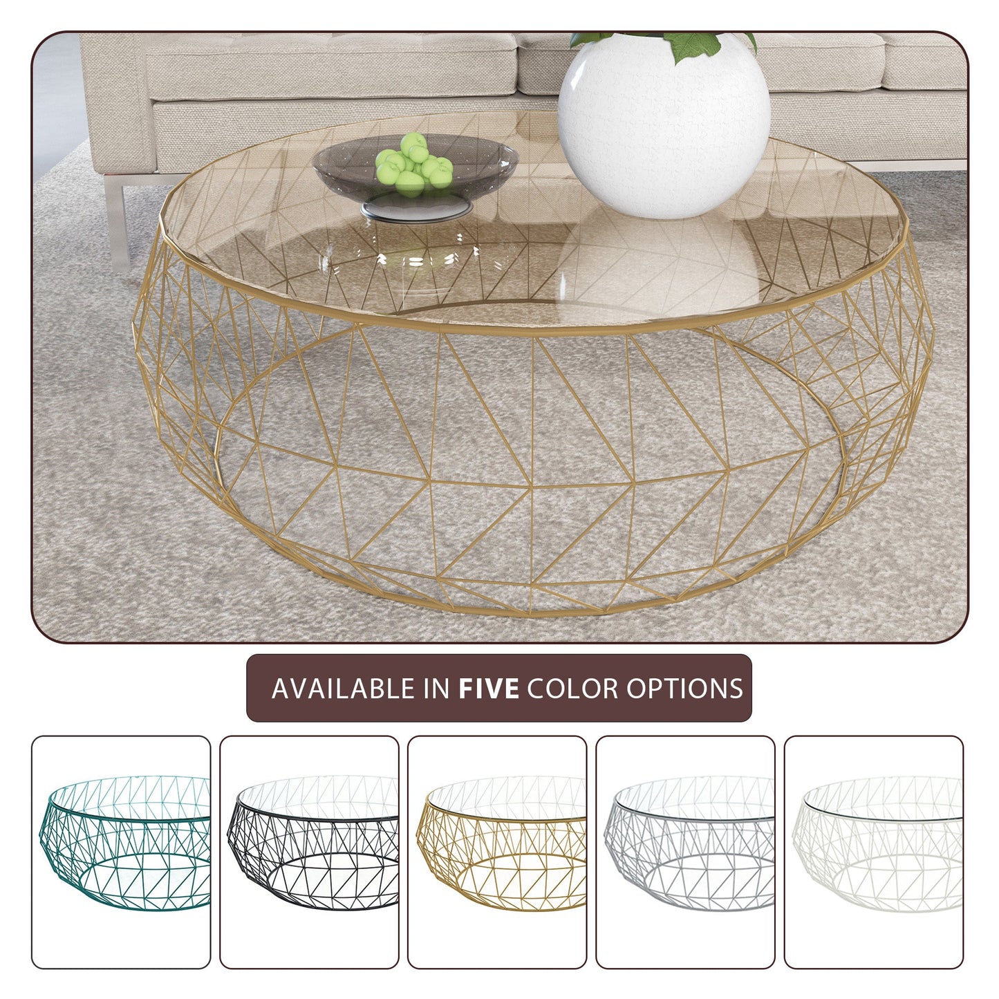 Malibu Modern Round Glass Top Coffee Table With Chrome Base