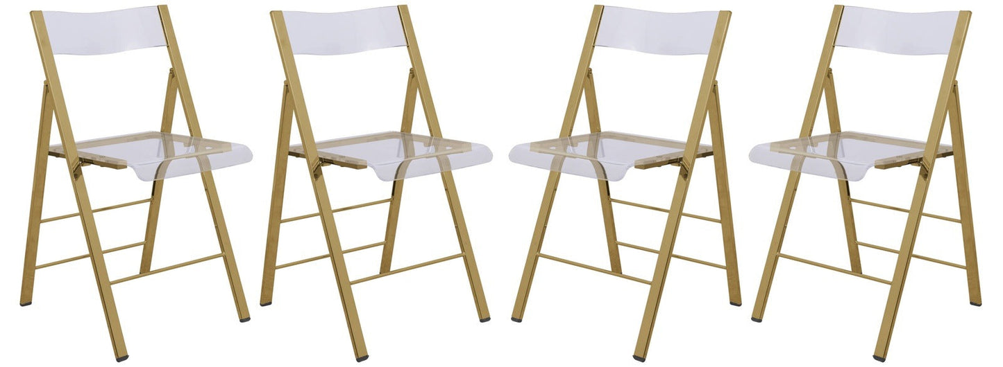 Menno Modern Acrylic Gold Base Folding Chair, Set of 4