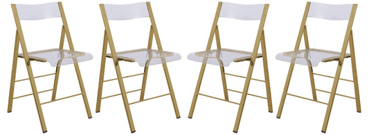 Menno Modern Acrylic Gold Base Folding Chair, Set of 4