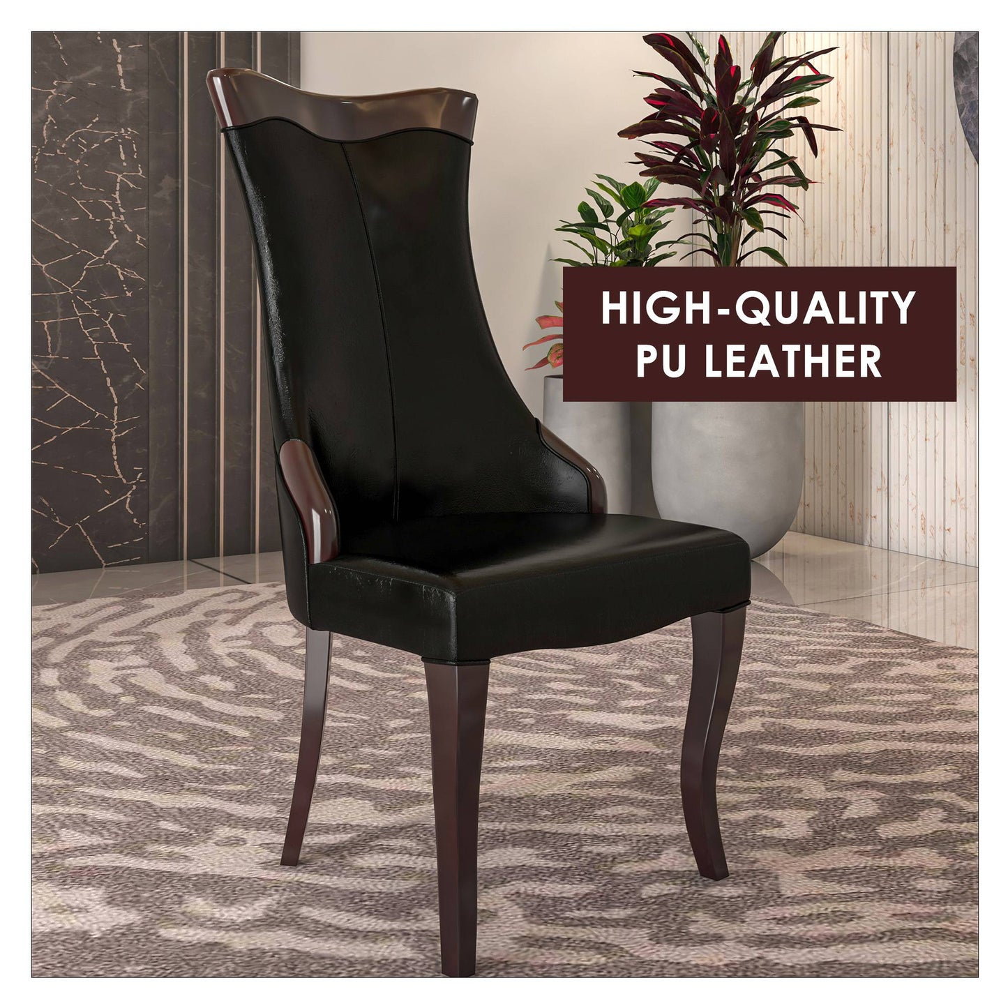 Novara Modern Dining Side Chair Upholstered in Leather/Velvet with Rubberwood Legs Set of 2