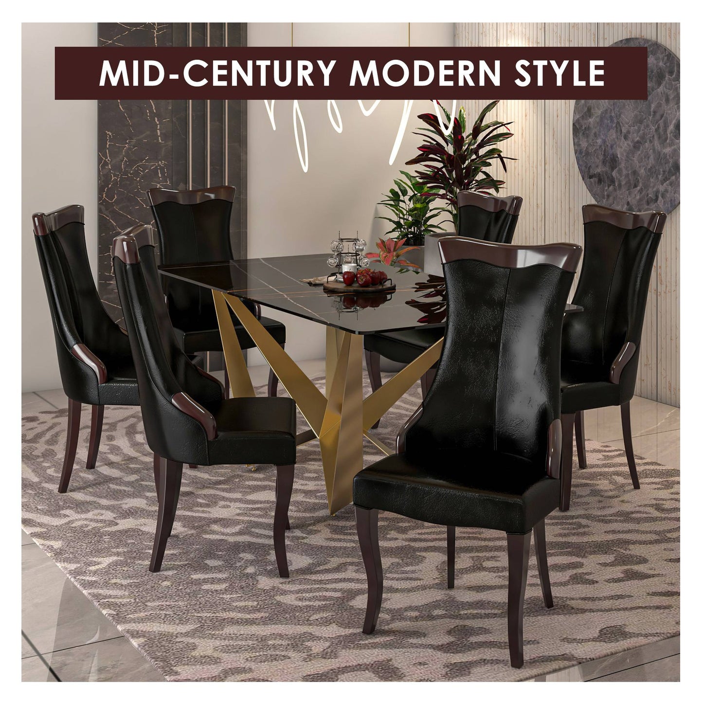 Novara Modern Dining Side Chair Upholstered in Leather/Velvet with Rubberwood Legs Set of 2