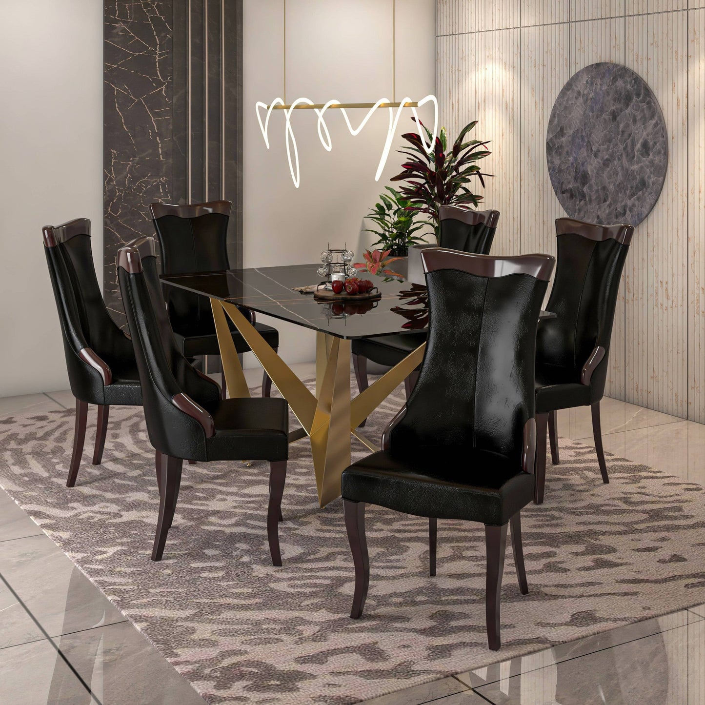 Novara Modern Dining Side Chair Upholstered in Leather/Velvet with Rubberwood Legs Set of 4