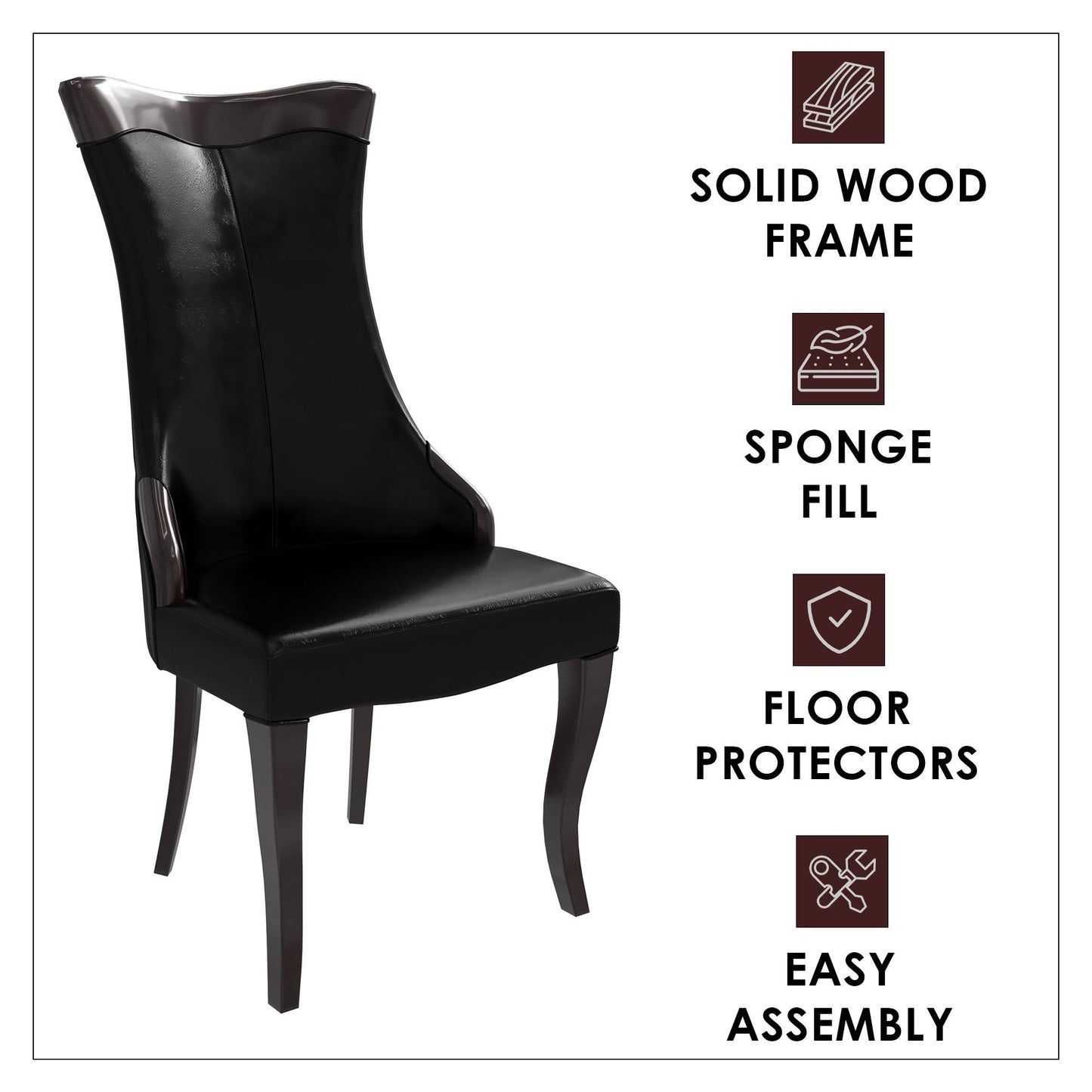 Novara Modern Dining Side Chair Upholstered in Leather/Velvet with Rubberwood Legs Set of 4