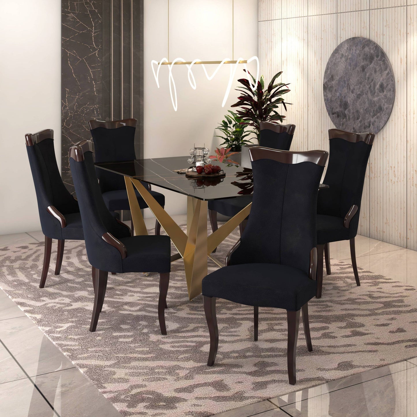 Novara Modern Dining Side Chair Upholstered in Leather/Velvet with Rubberwood Legs Set of 2