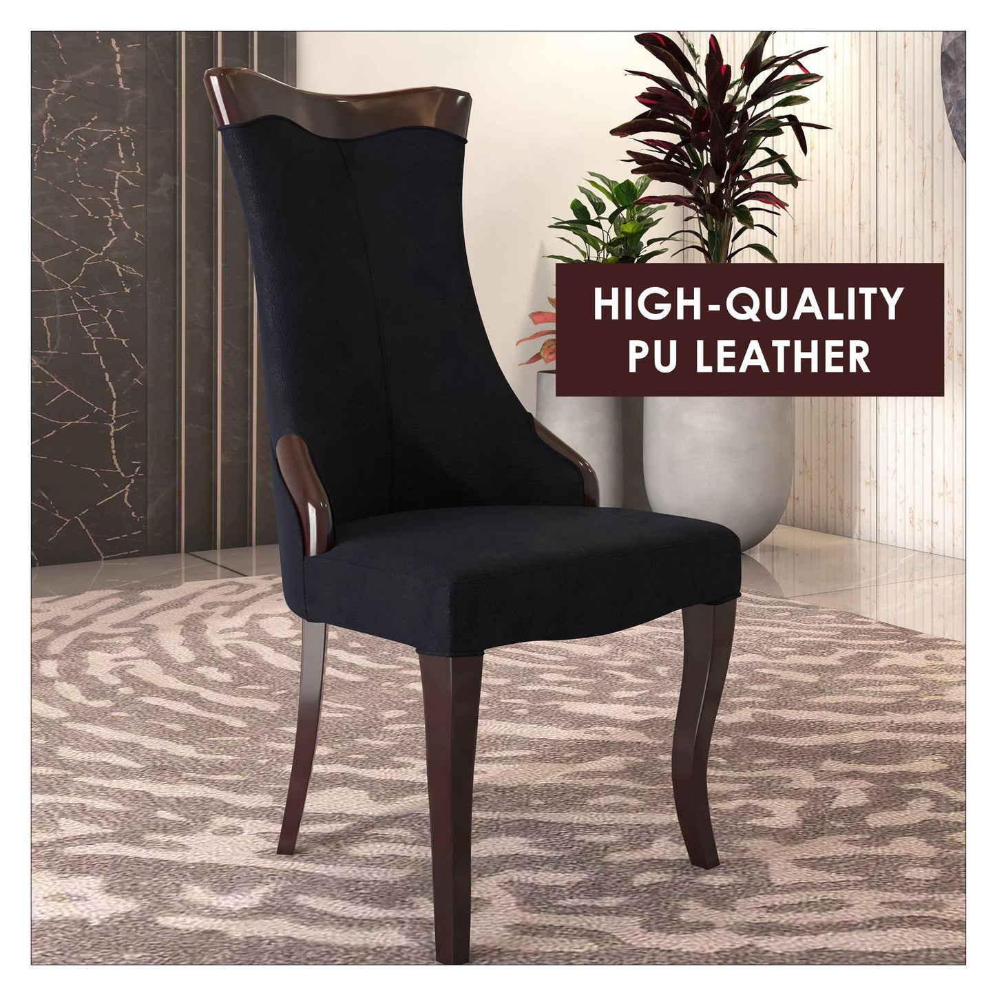 Novara Modern Dining Side Chair Upholstered in Leather/Velvet with Rubberwood Legs Set of 2