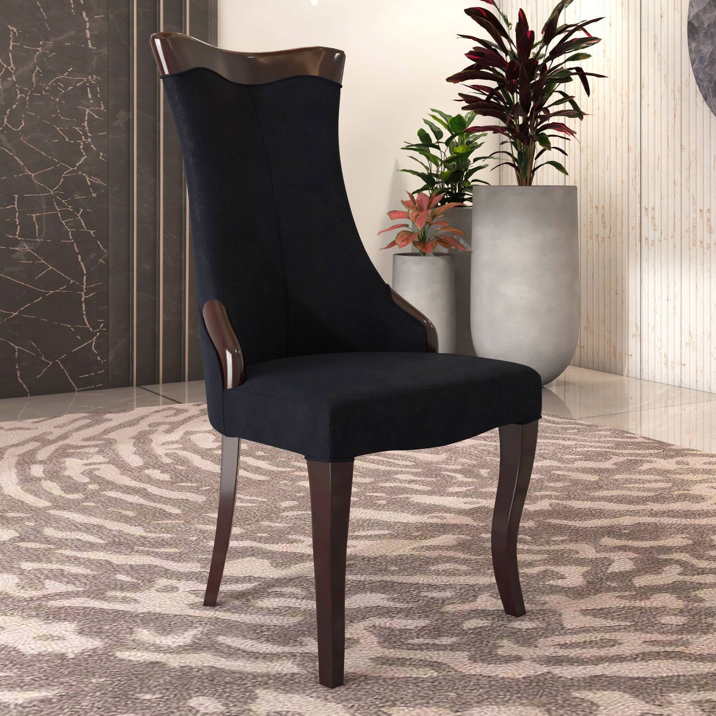 Novara Modern Dining Side Chair Upholstered in Leather/Velvet with Rubberwood Legs Set of 4