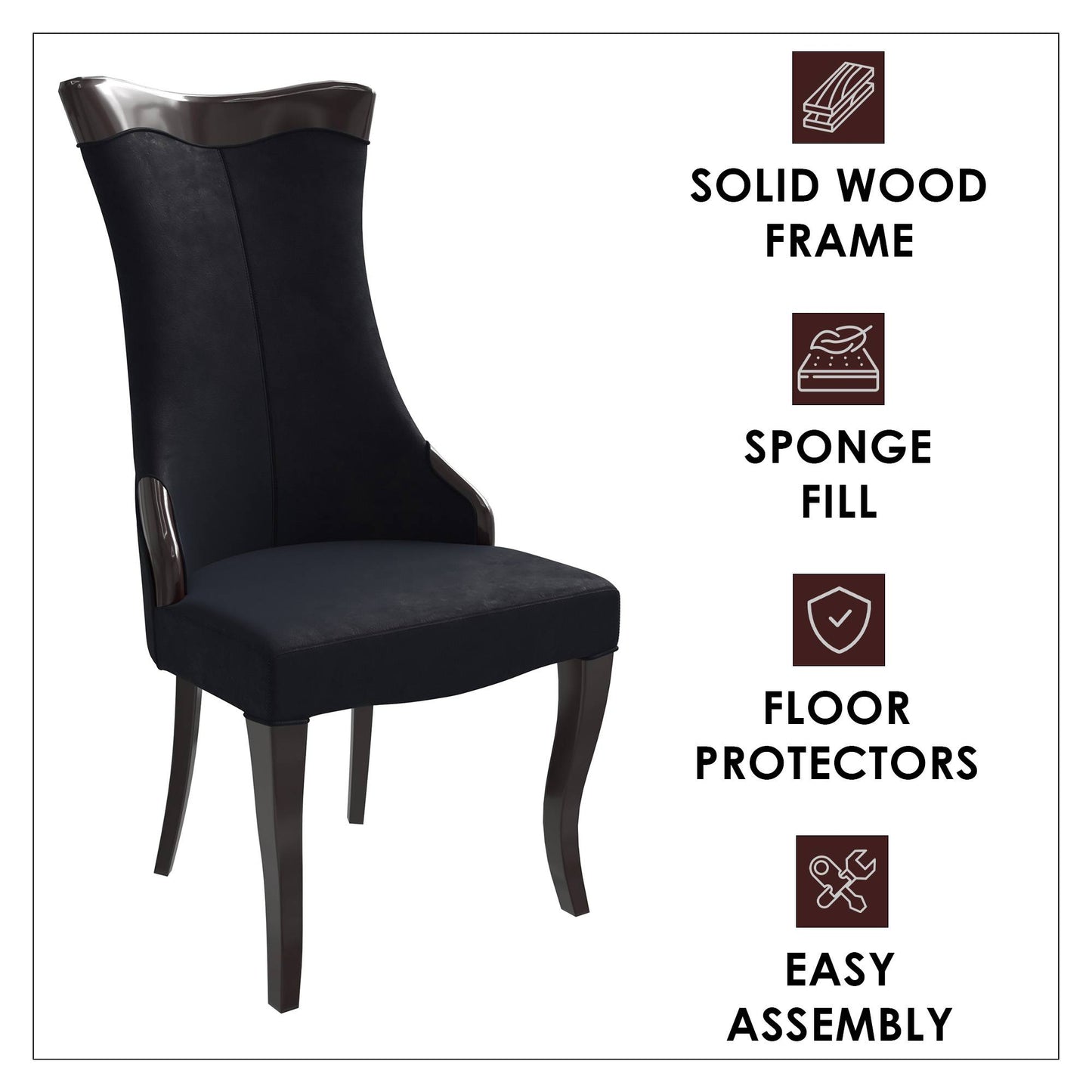 Novara Modern Dining Side Chair Upholstered in Leather/Velvet with Rubberwood Legs Set of 4