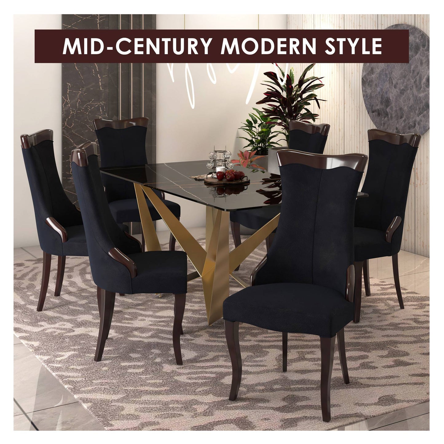 Novara Modern Dining Side Chair Upholstered in Leather/Velvet with Rubberwood Legs Set of 4