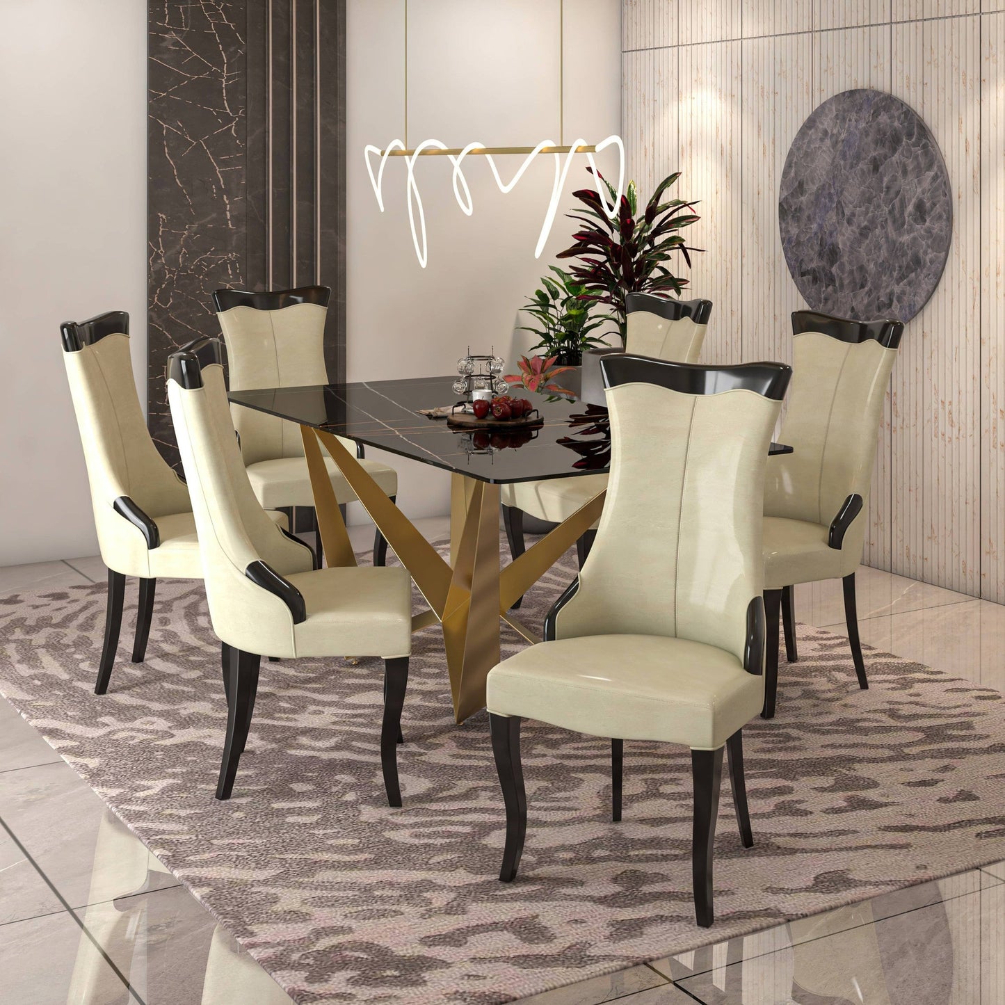 Novara Modern Dining Side Chair Upholstered in Leather/Velvet with Rubberwood Legs Set of 4