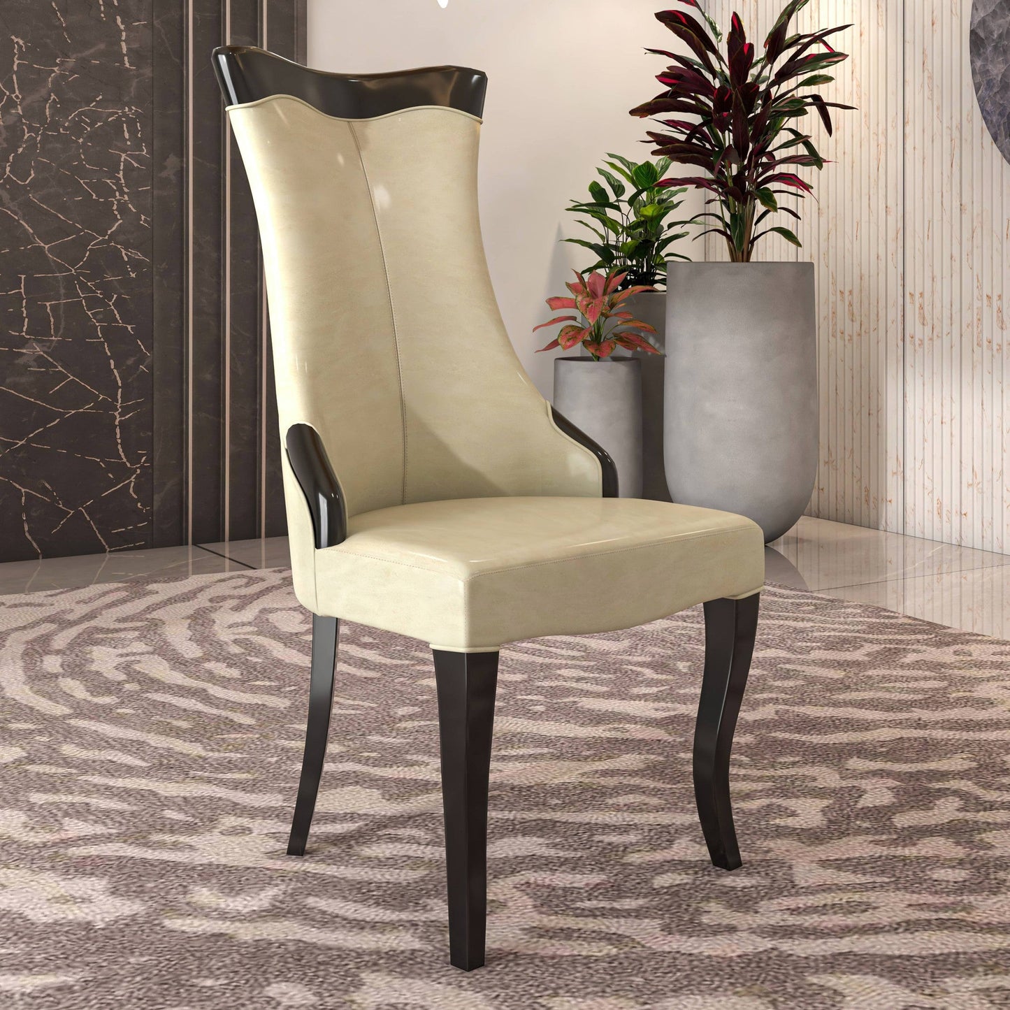 Novara Modern Dining Side Chair Upholstered in Leather/Velvet with Rubberwood Legs Set of 4