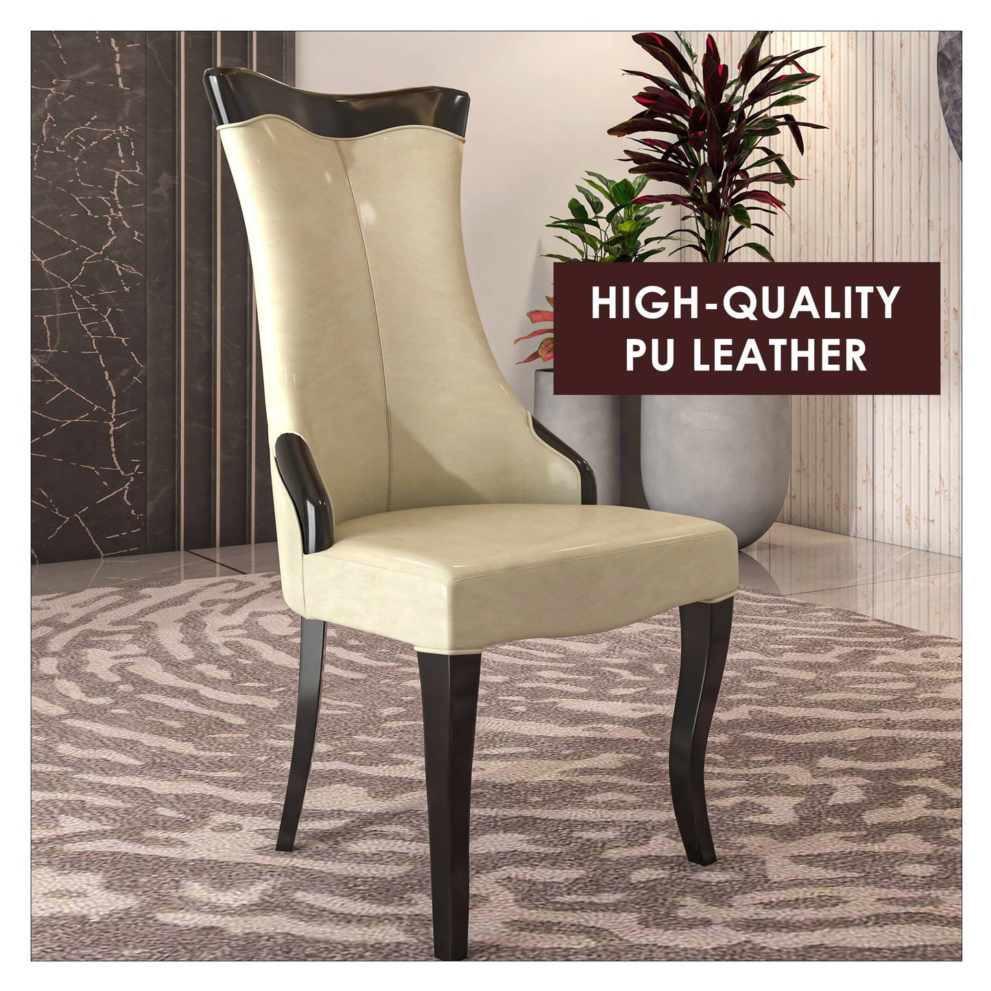 Novara Modern Dining Side Chair Upholstered in Leather/Velvet with Rubberwood Legs Set of 4
