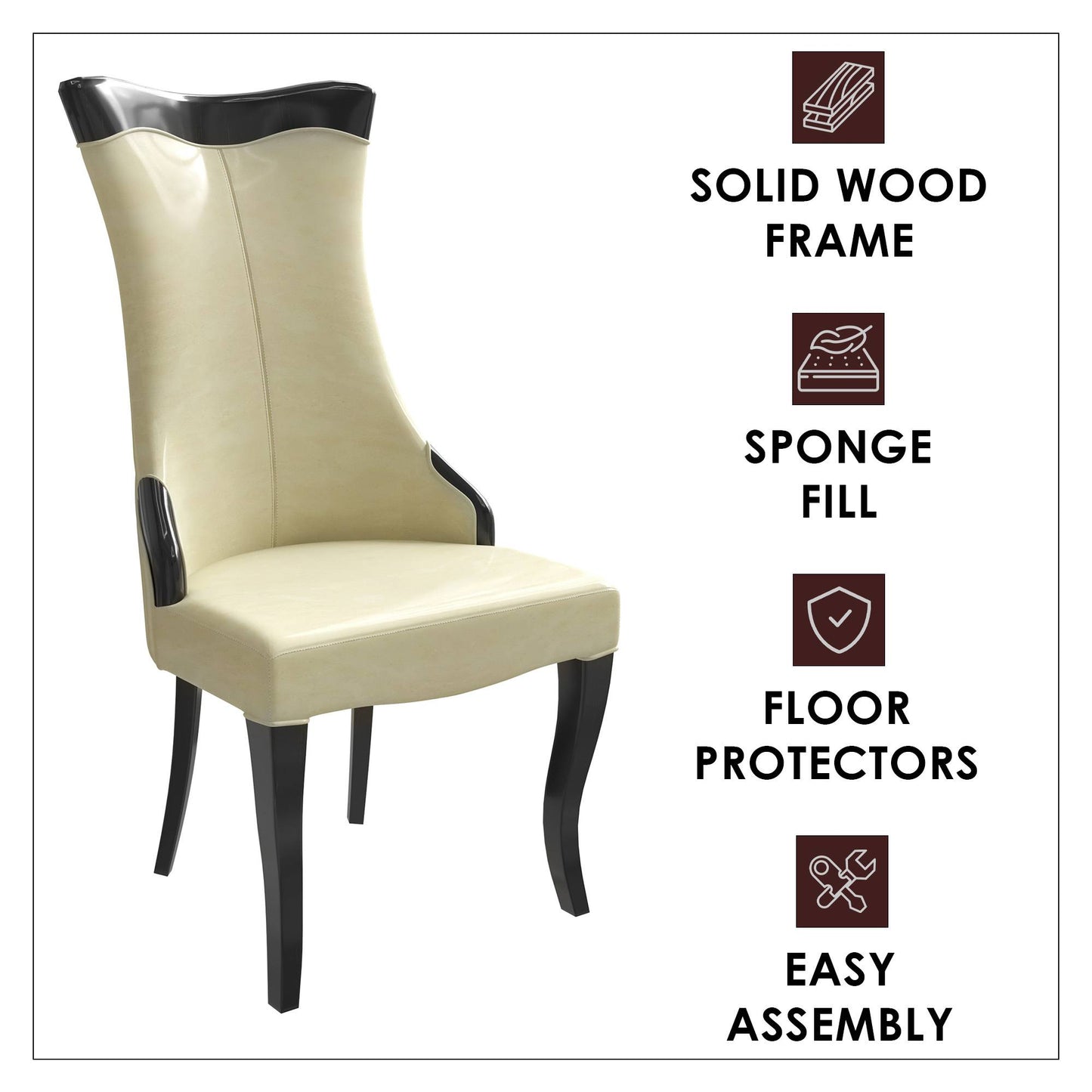 Novara Modern Dining Side Chair Upholstered in Leather/Velvet with Rubberwood Legs Set of 4