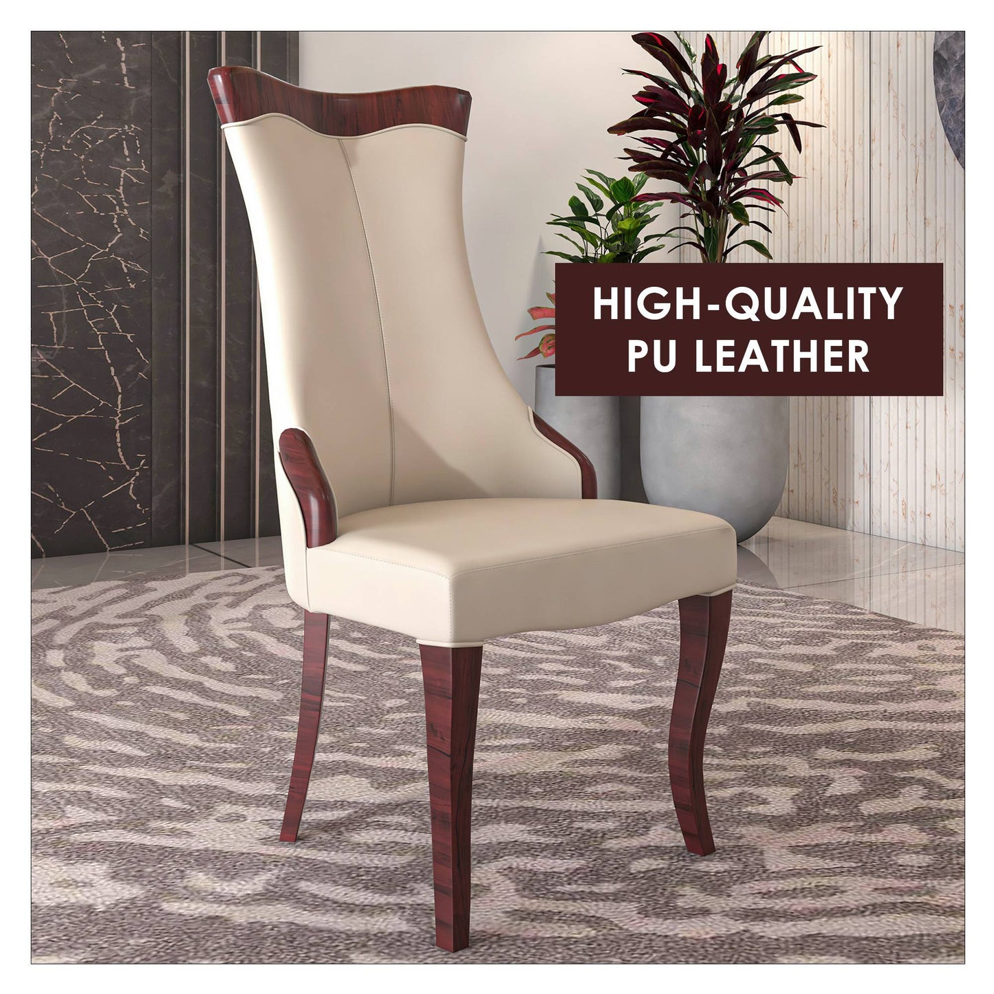 Novara Modern Dining Side Chair Upholstered in Leather/Velvet with Rubberwood Legs Set of 2