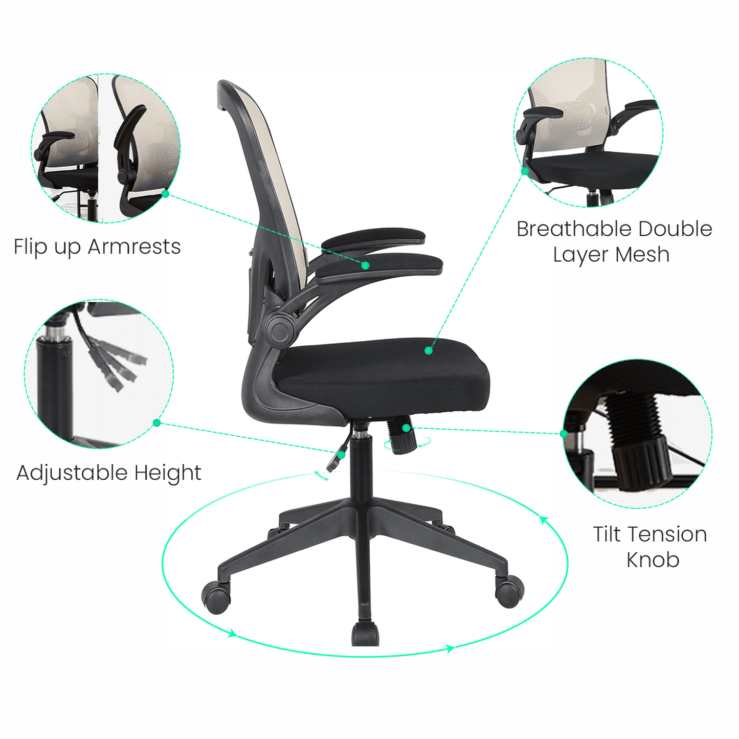 Newton Mesh Ergonomic Office Chair Adjustable Height with Flip Armrest