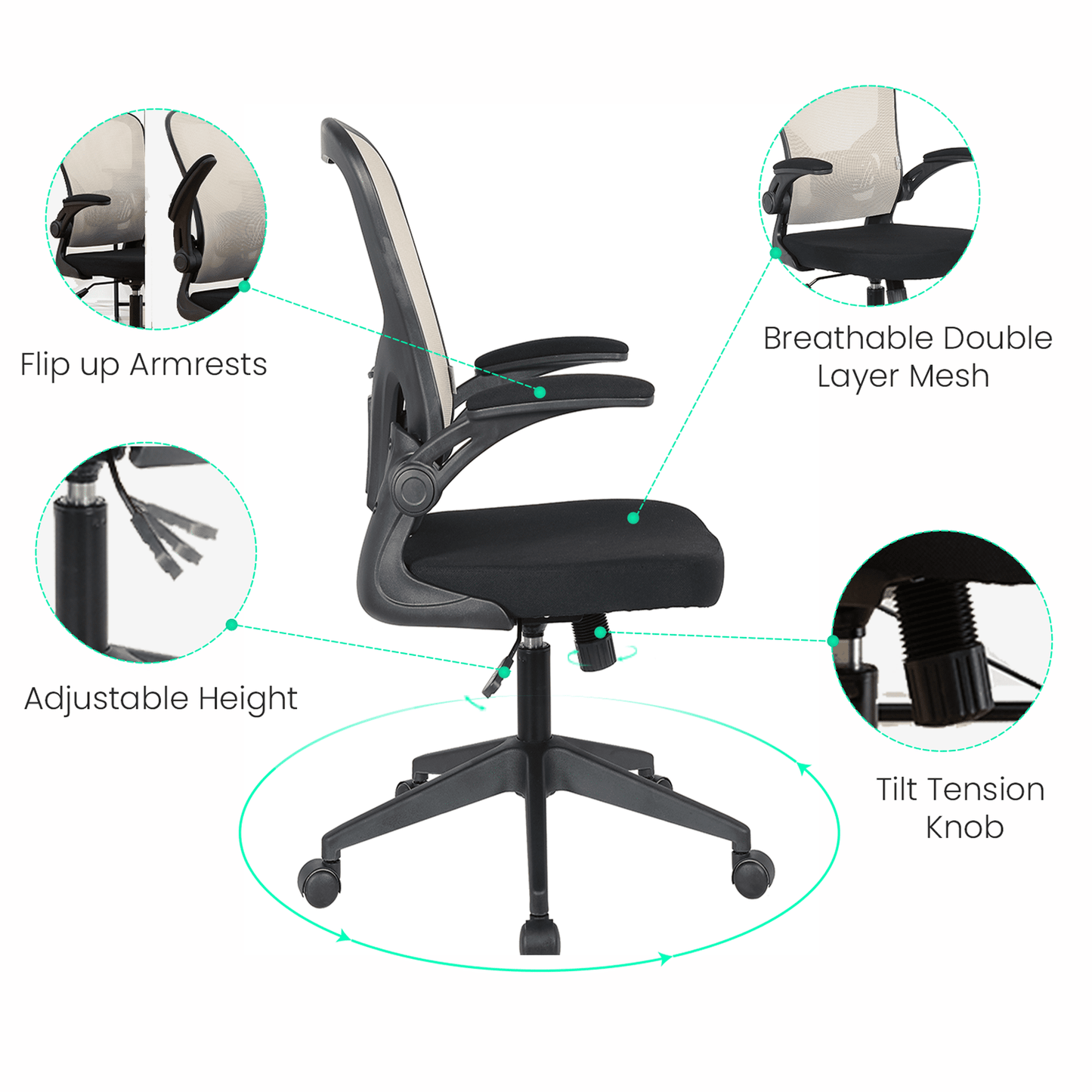 Newton Mesh Ergonomic Office Chair Adjustable Height with Flip Armrest