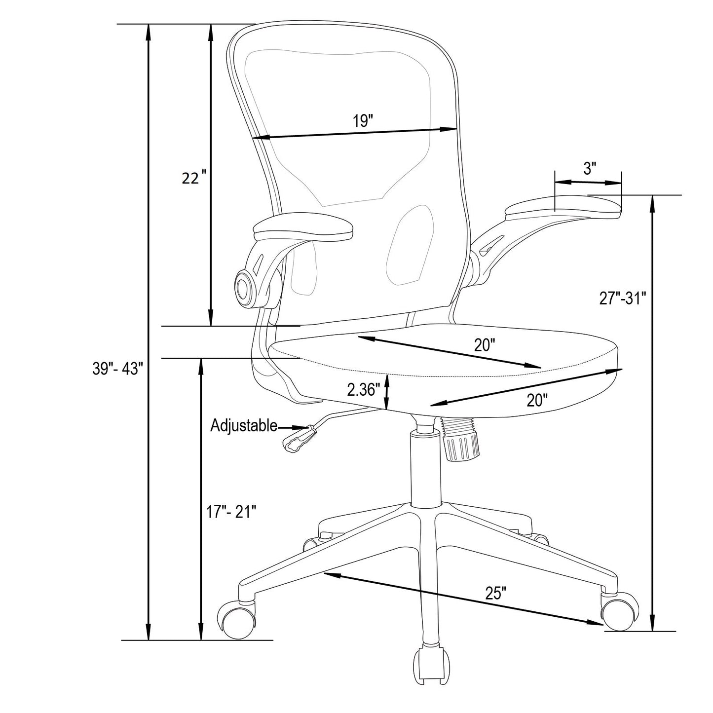 Newton Mesh Ergonomic Office Chair Adjustable Height with Flip Armrest