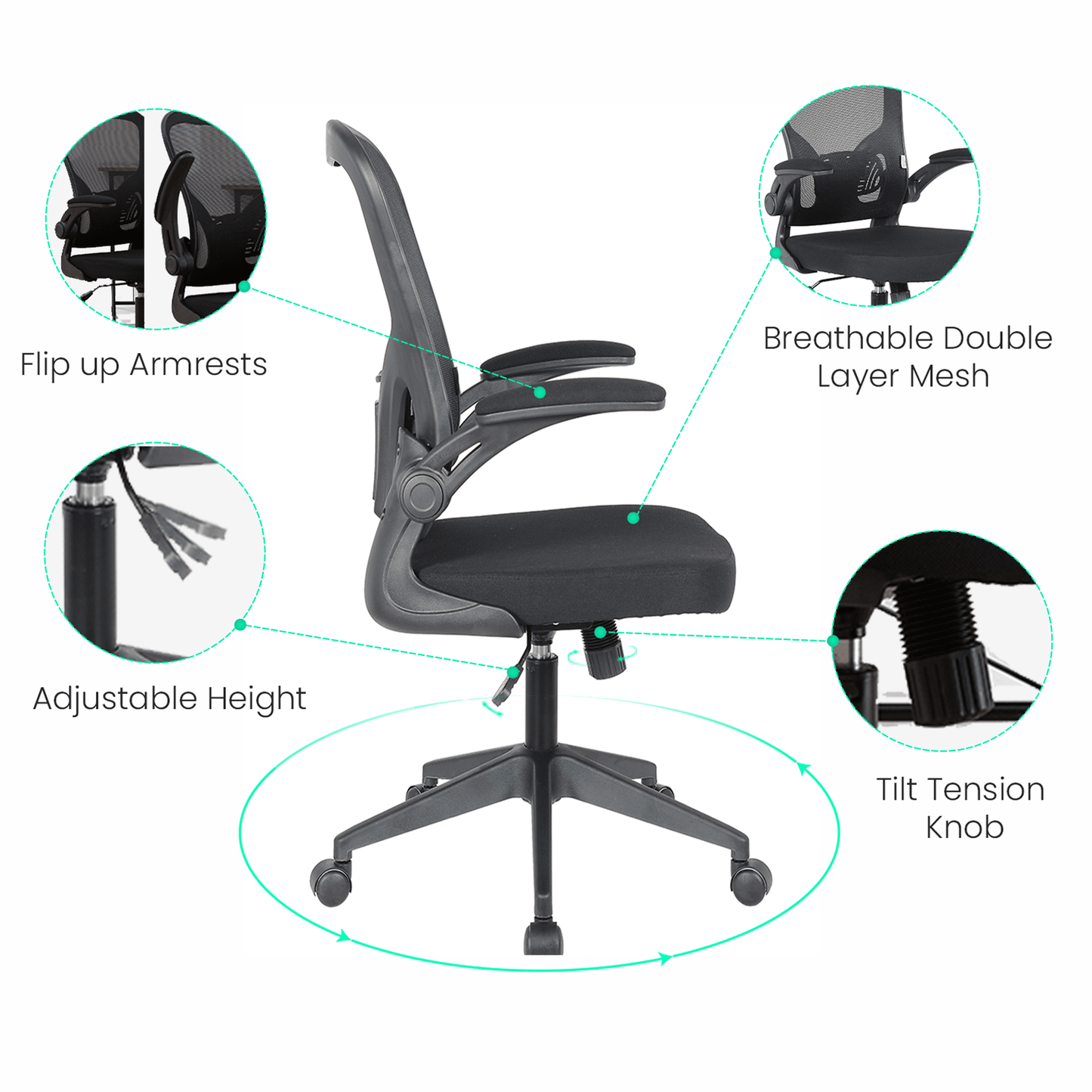 Newton Mesh Ergonomic Office Chair Adjustable Height with Flip Armrest