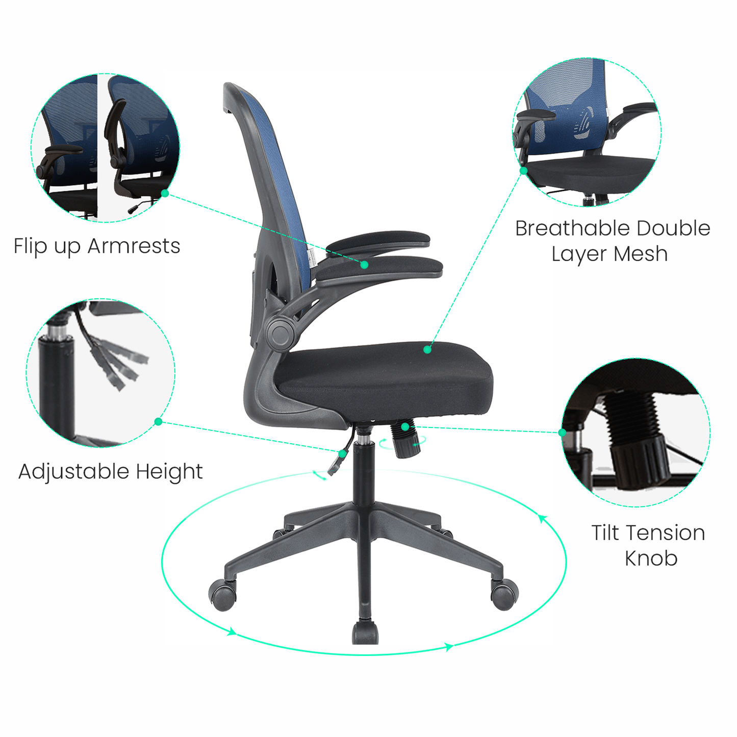 Newton Mesh Ergonomic Office Chair Adjustable Height with Flip Armrest