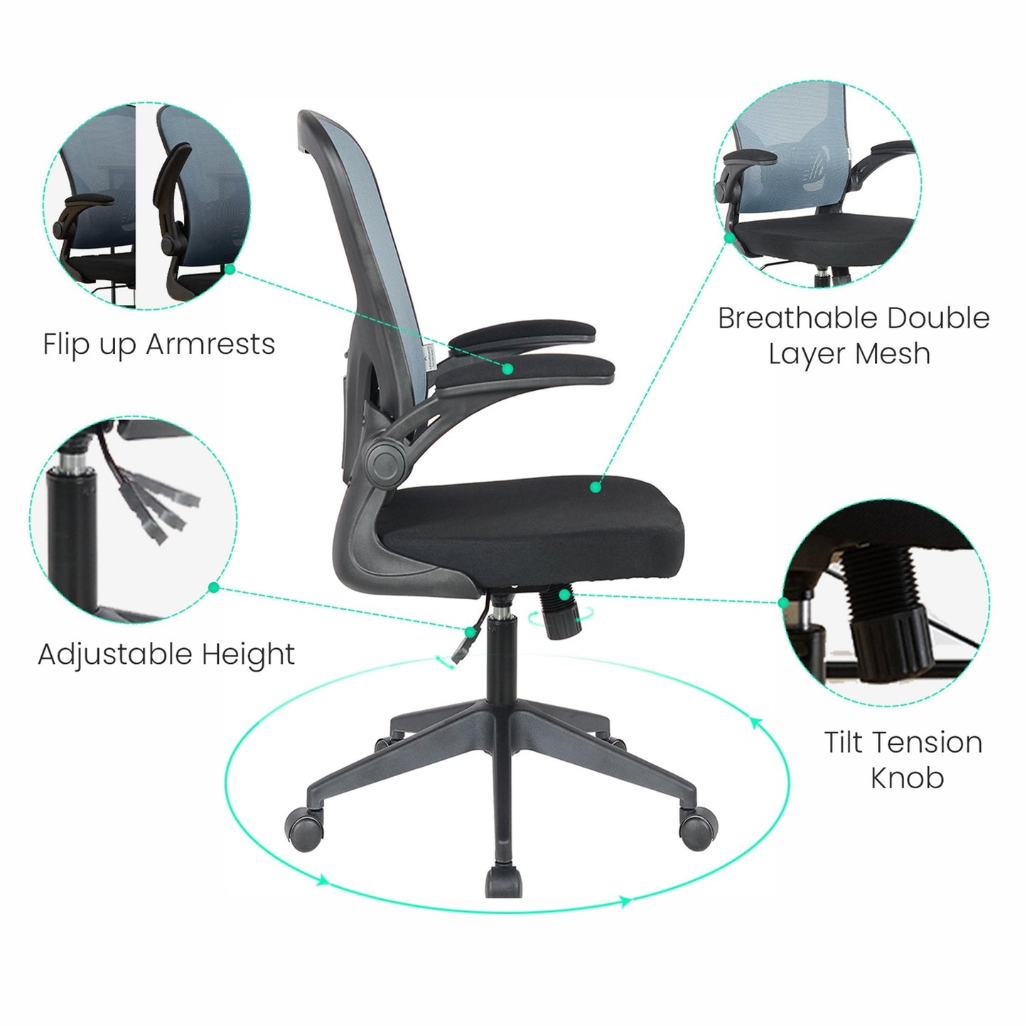 Newton Mesh Ergonomic Office Chair Adjustable Height with Flip Armrest