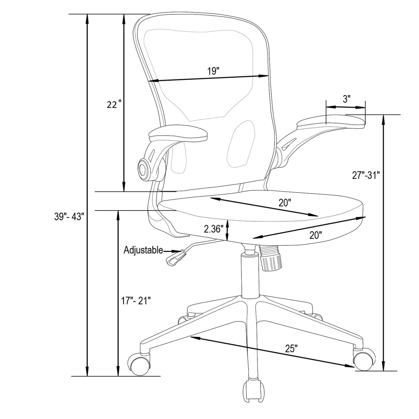 Newton Mesh Ergonomic Office Chair Adjustable Height with Flip Armrest