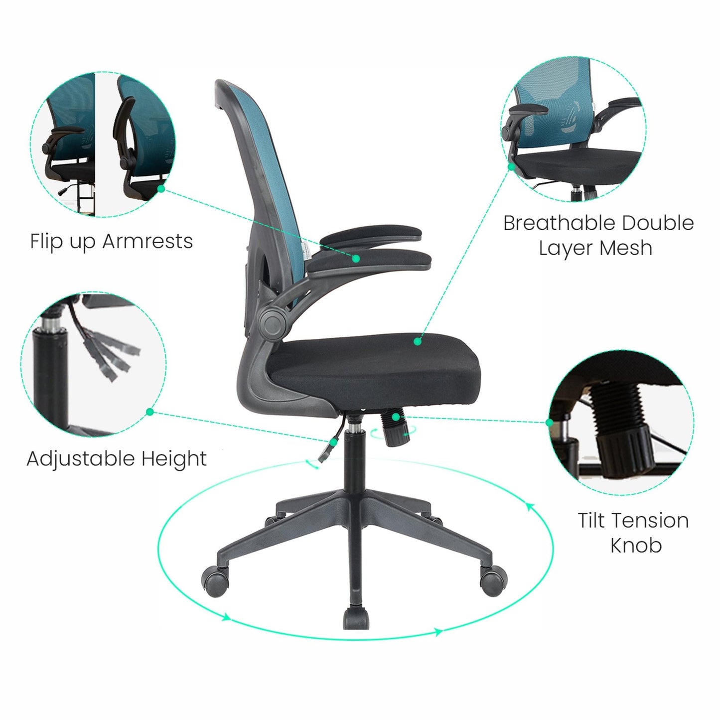 Newton Mesh Ergonomic Office Chair Adjustable Height with Flip Armrest