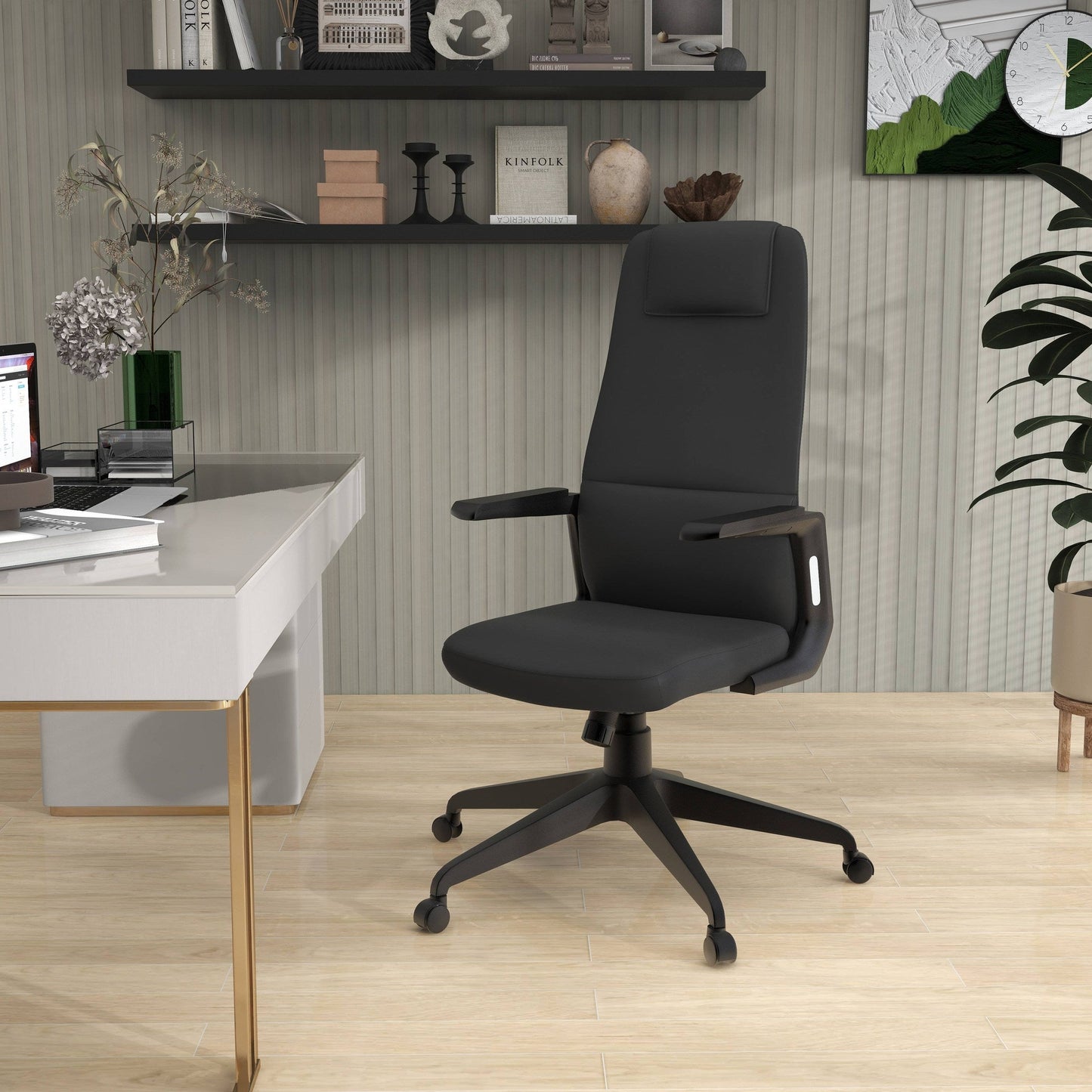 Nexa High-Back Conference Office Chair in Leather/Polyester Adjustable Height Swivel and Tilt