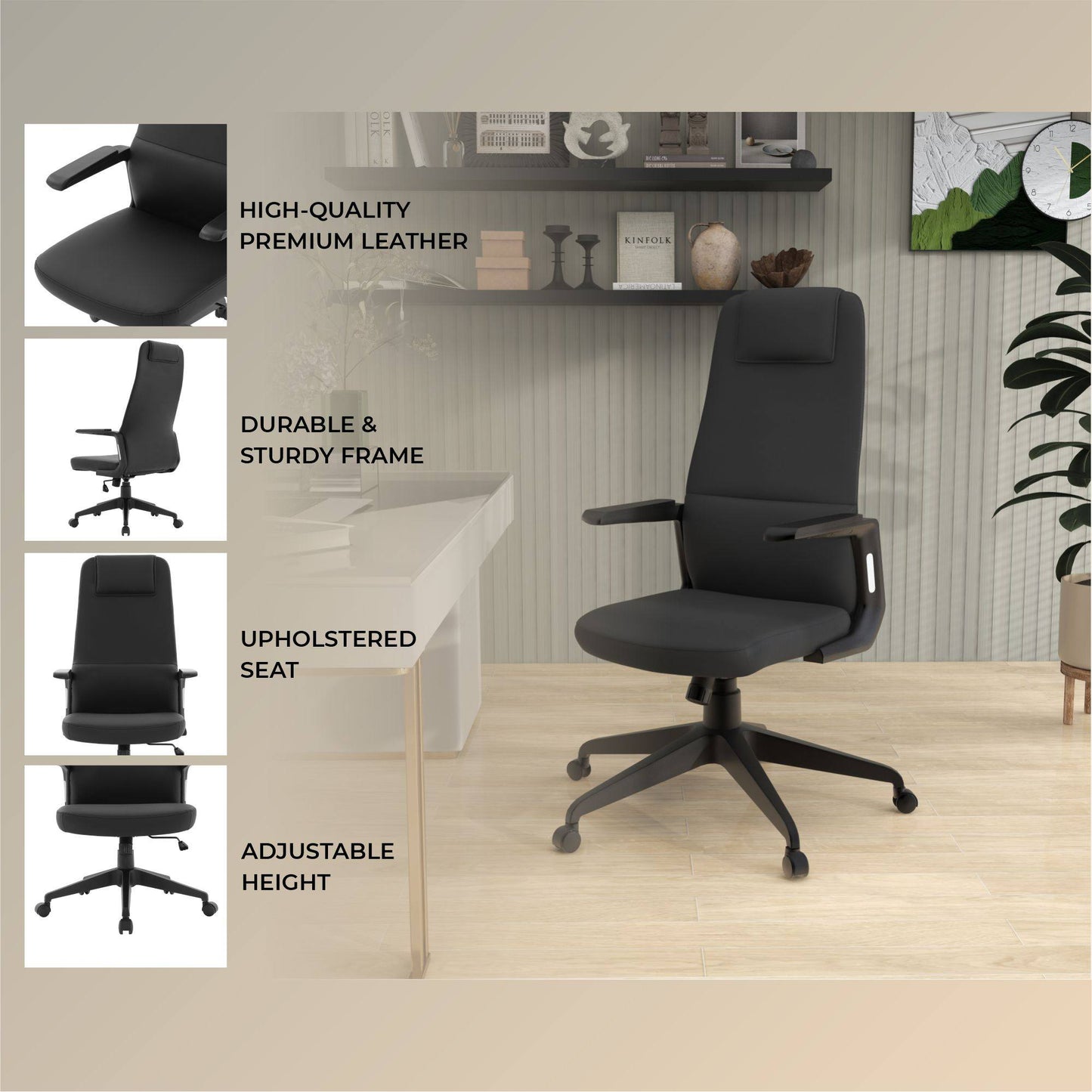 Nexa High-Back Conference Office Chair in Leather/Polyester Adjustable Height Swivel and Tilt