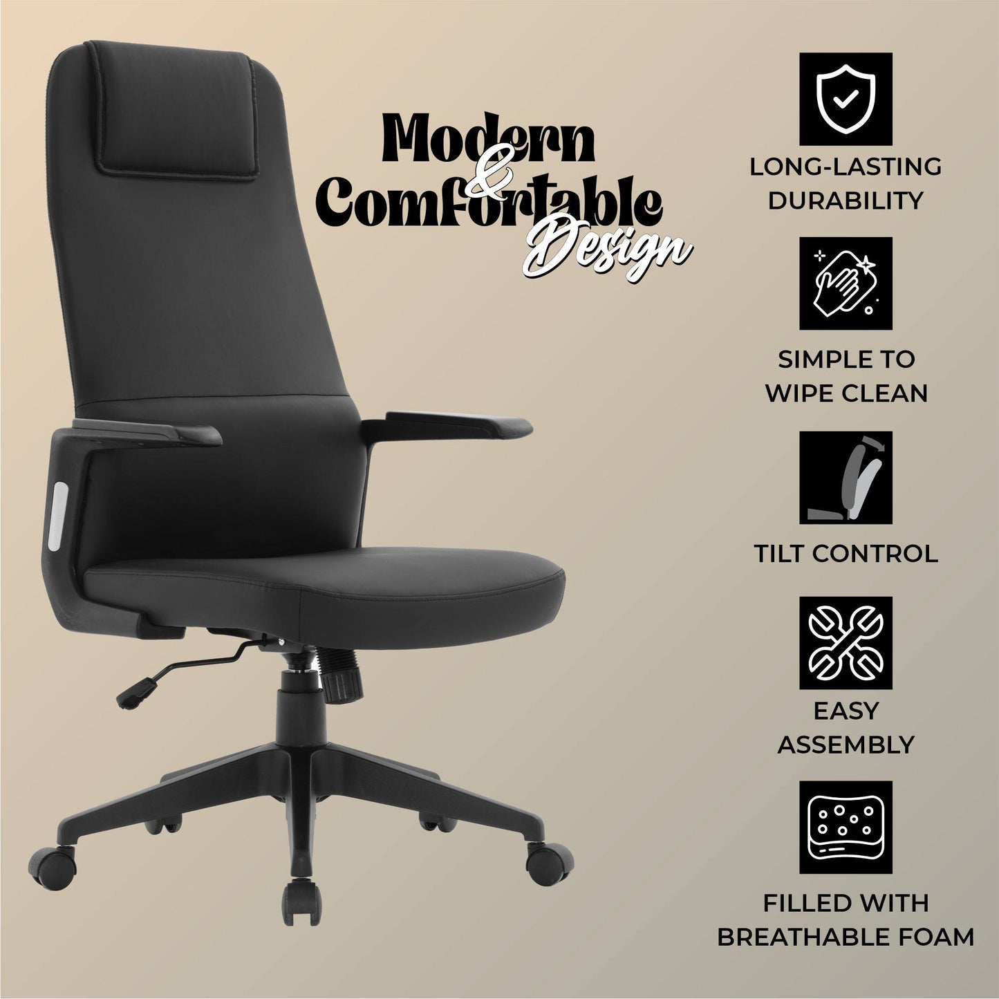 Nexa High-Back Conference Office Chair in Leather/Polyester Adjustable Height Swivel and Tilt
