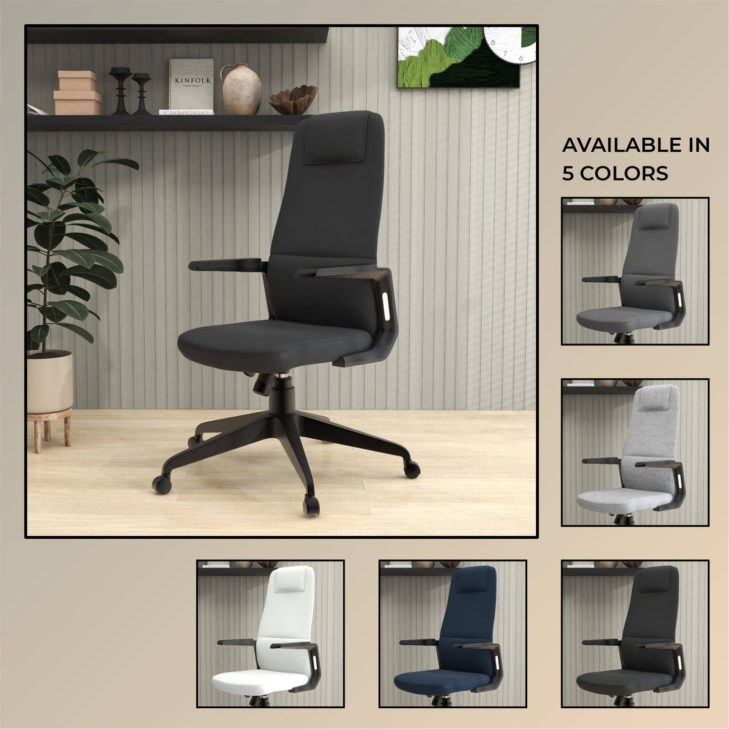 Nexa High-Back Conference Office Chair in Leather/Polyester Adjustable Height Swivel and Tilt
