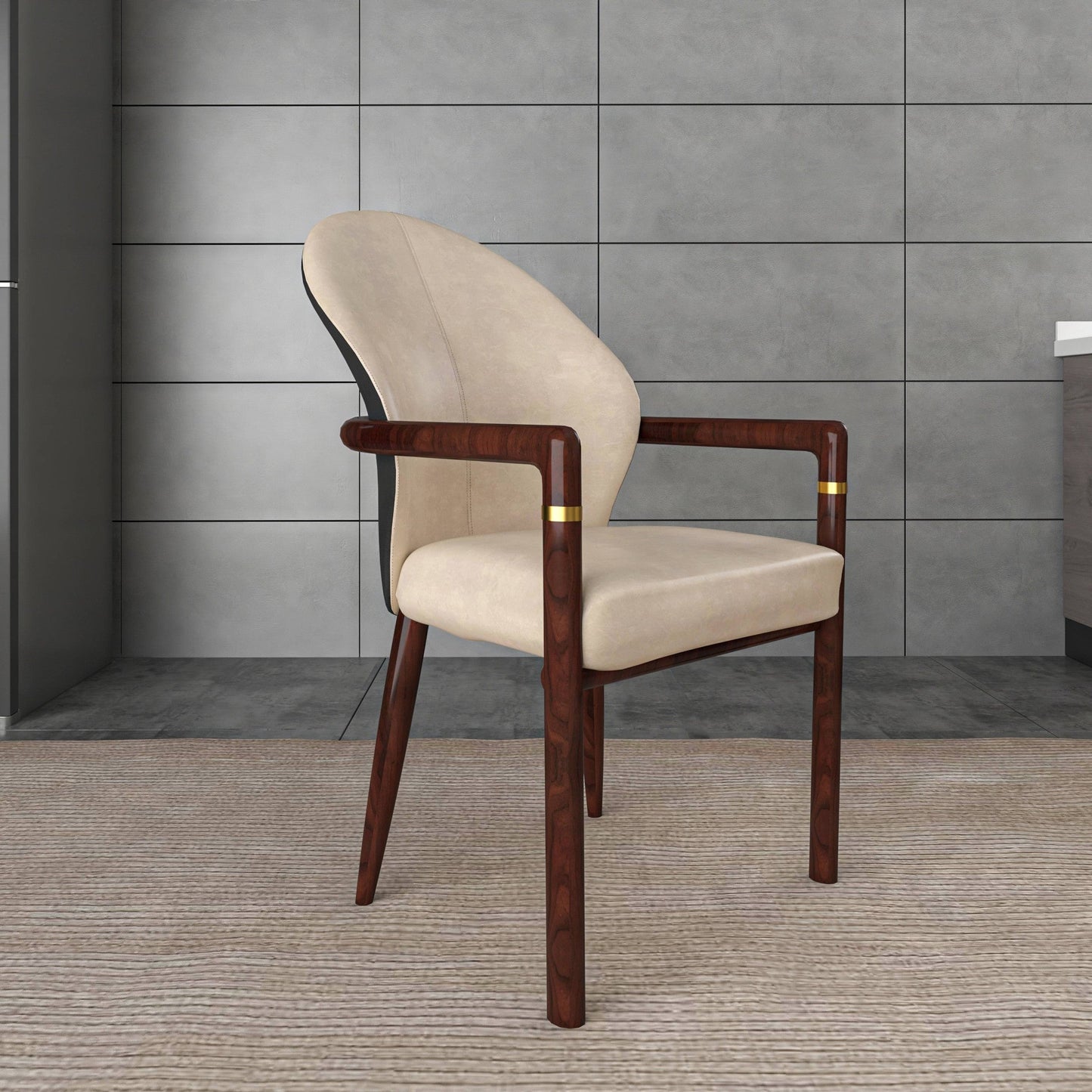 Opaline Dining Chair in Velvet or Leather Upholstery with Rubberwood Frame with Gold Accents Set of 4