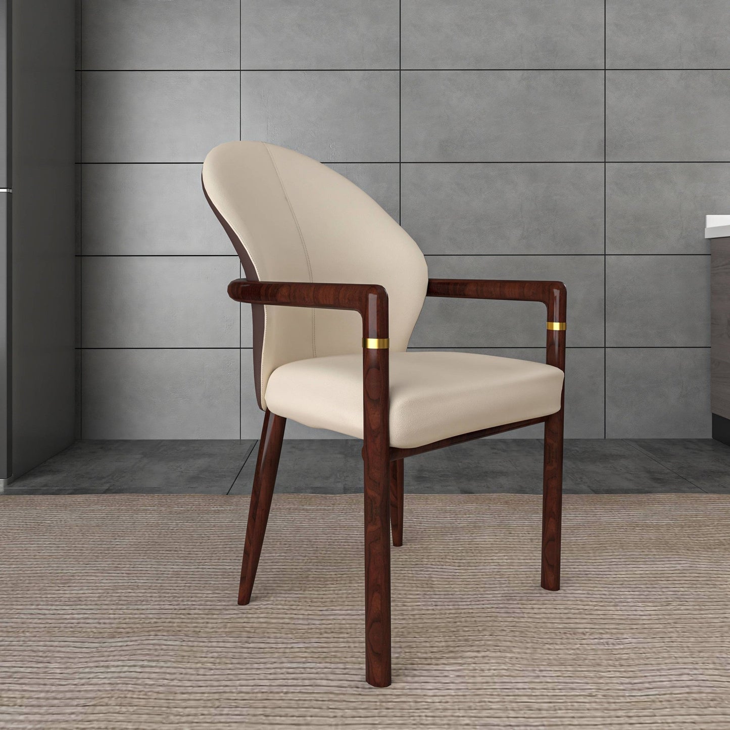 Opaline Dining Chair in Velvet or Leather Upholstery with Rubberwood Frame with Gold Accents Set of 2