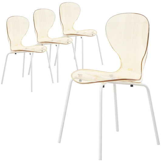 Oyster Modern Transparent Side Chair in White Base Set of 4