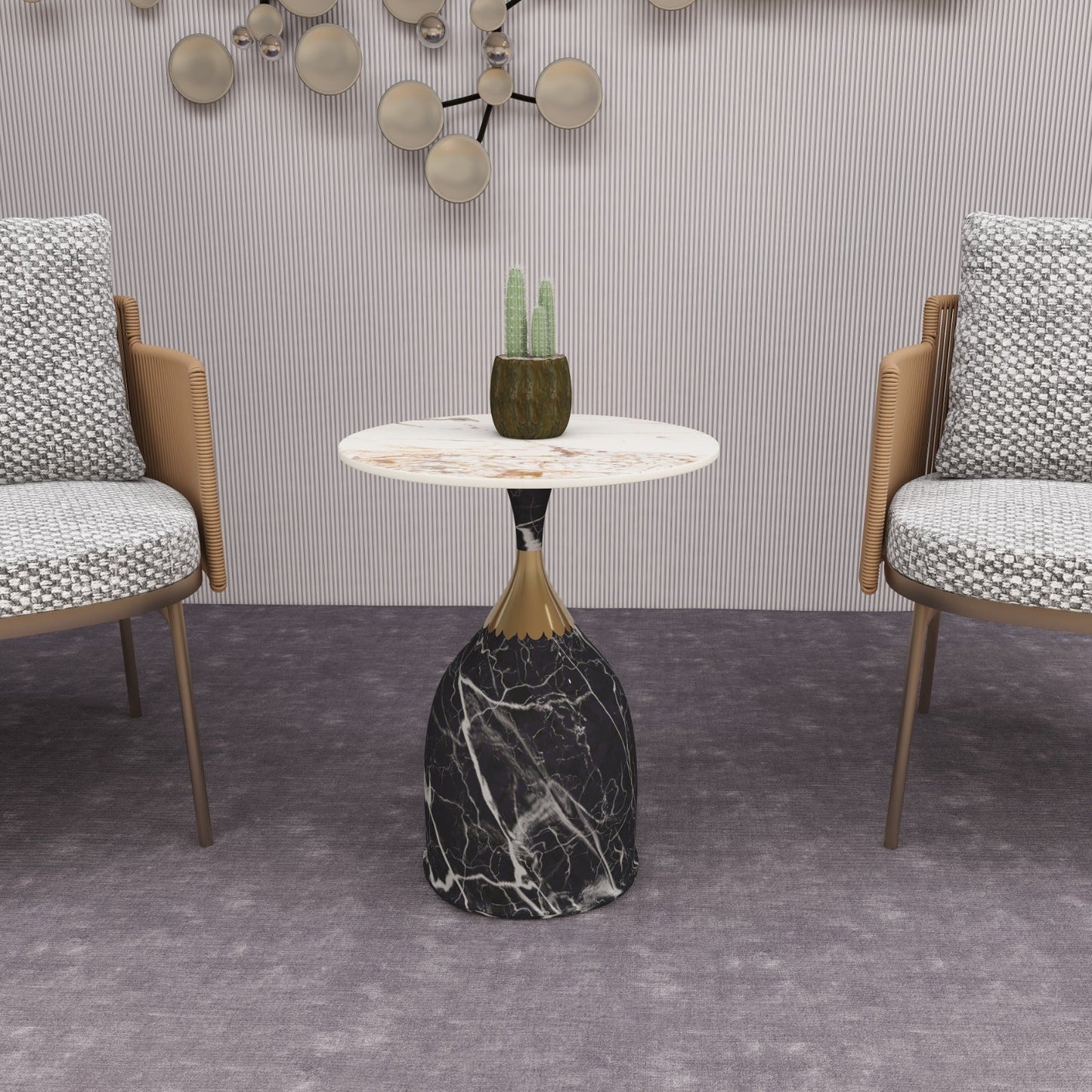 Oslo Side Table Round Sintered Stone with Stainless Steel Base