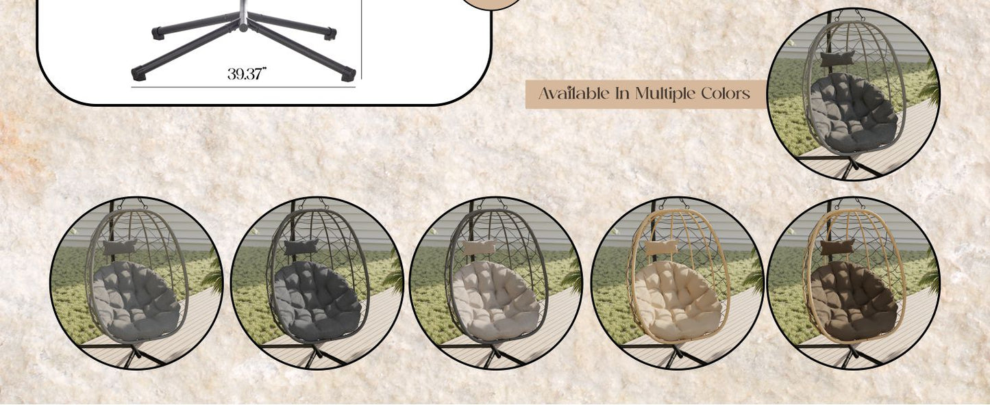 Summit Outdoor Single Person Egg Swing Chair in Grey Steel Frame With Removable Cushions