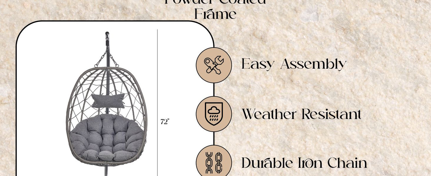 Summit Outdoor Single Person Egg Swing Chair in Grey Steel Frame With Removable Cushions