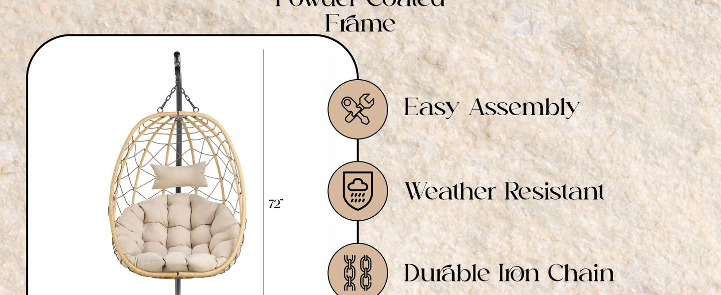 Summit Outdoor Single Person Egg Swing Chair in Grey Steel Frame With Removable Cushions