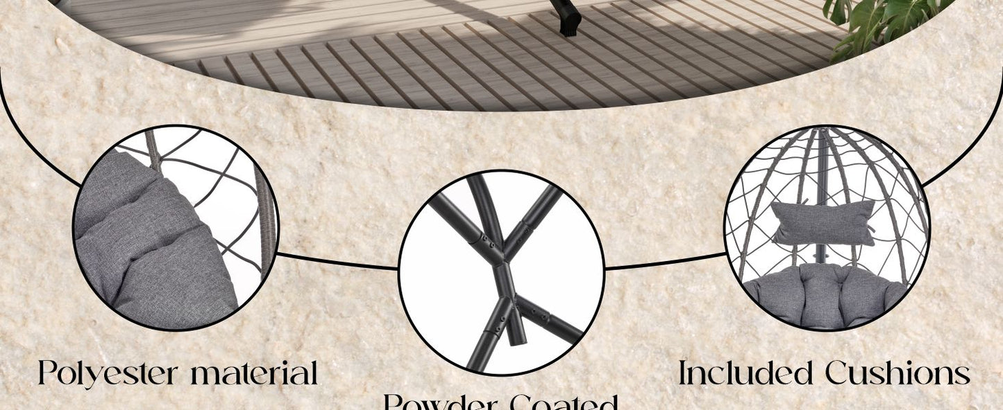 Summit Outdoor Single Person Egg Swing Chair in Grey Steel Frame With Removable Cushions